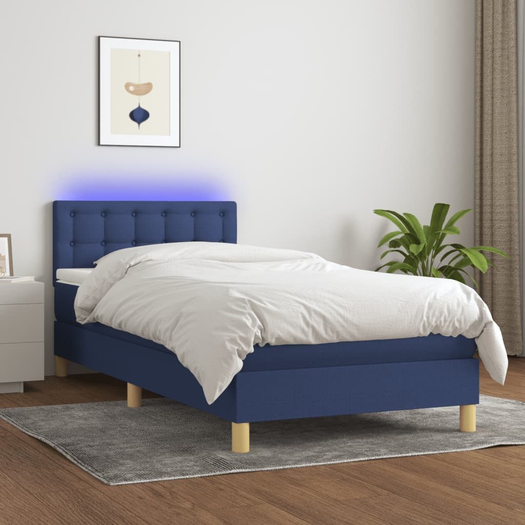 vidaXL Boxspringbett Boxspringbett mit Matratze LED Blau 90x200 cm Stoff Be günstig online kaufen
