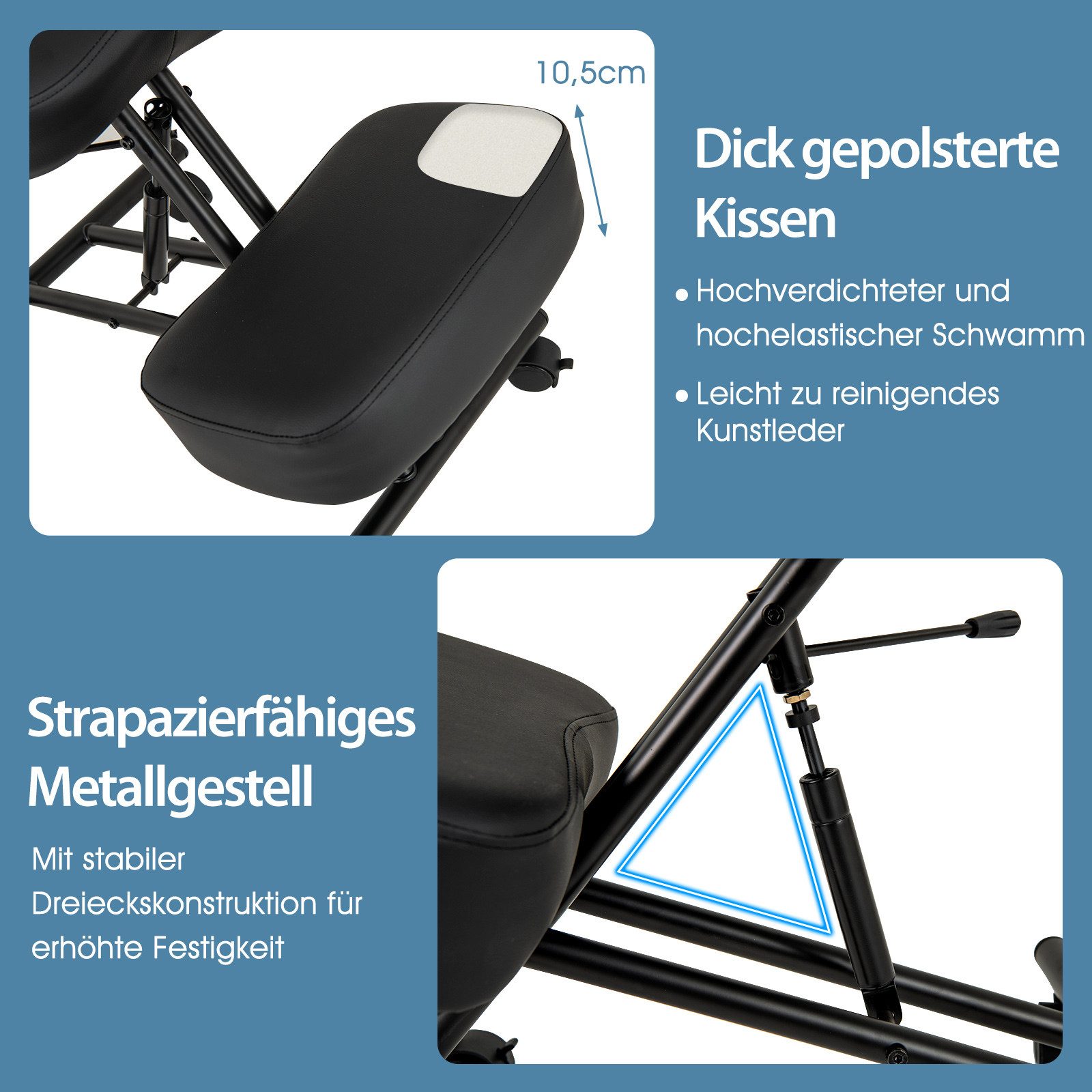 COSTWAY Stuhl, Ergonomischer Kniestuhl, dick gepolsterte Kissen (mit Rückenlehne)