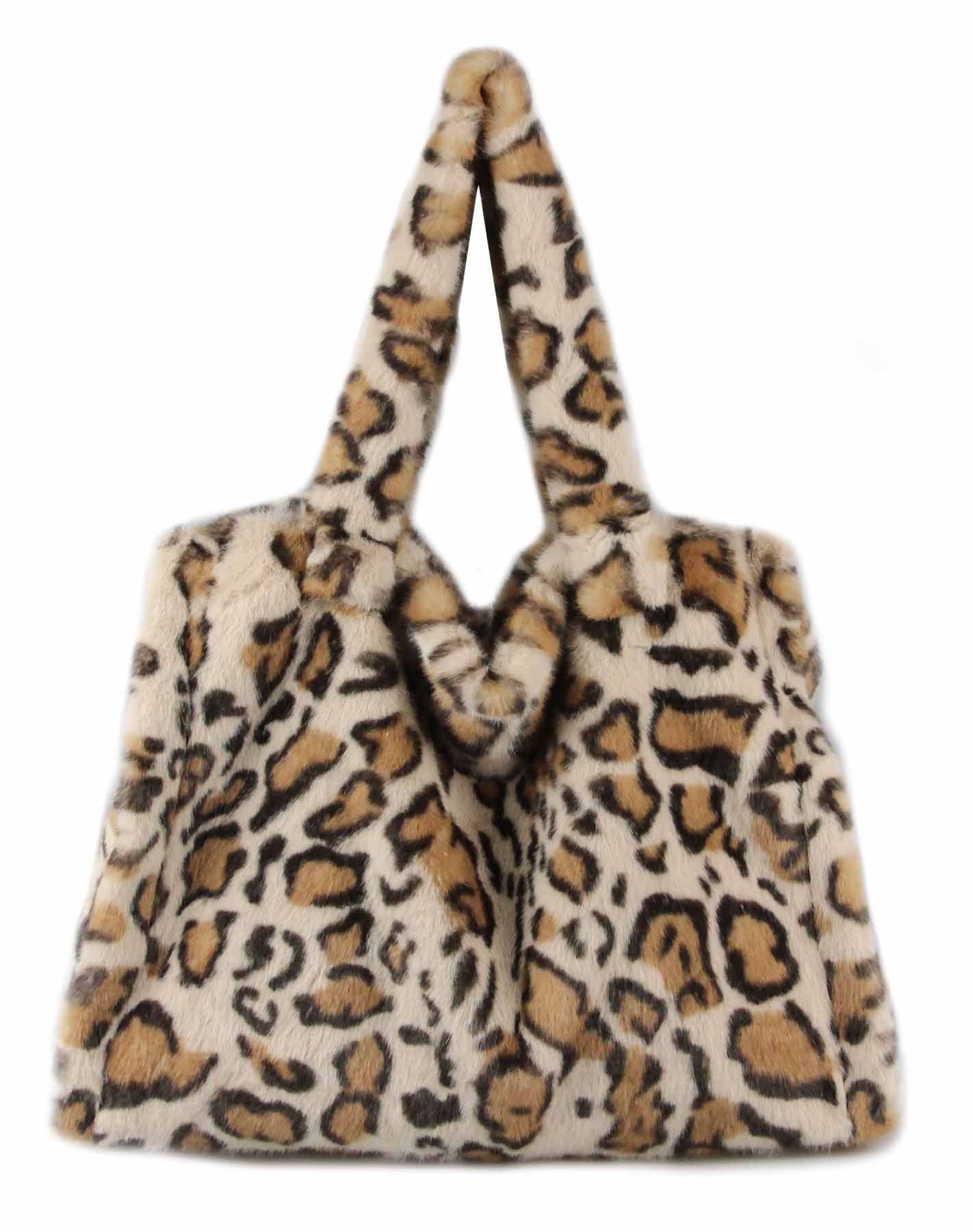 ITALYSHOP24 Schultertasche XXL Damen Leopard Print Tasche PELZTASCHE Shopper Tote Bag Handtasche, Leo Umhängetasche Teddytasche Plüsch Felltasche Weekender Kunstpelz