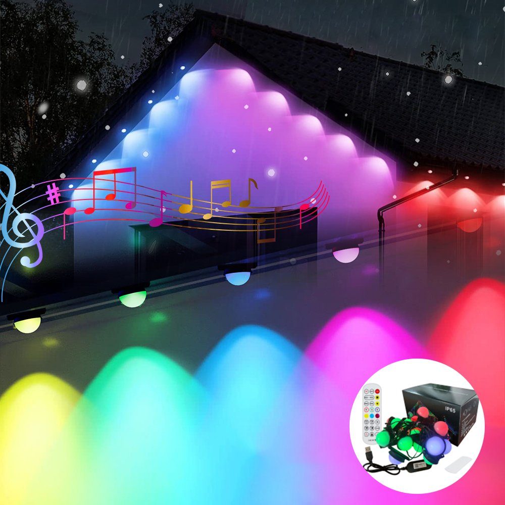 Sunicol LED-Lichterkette 10M RGB Musik Fernbedienung, Weihnachten Wasserdicht, Kugel Glühbirnen, Smart APP-Steuerung, Innen/Außen für mit Sync, Partylicht