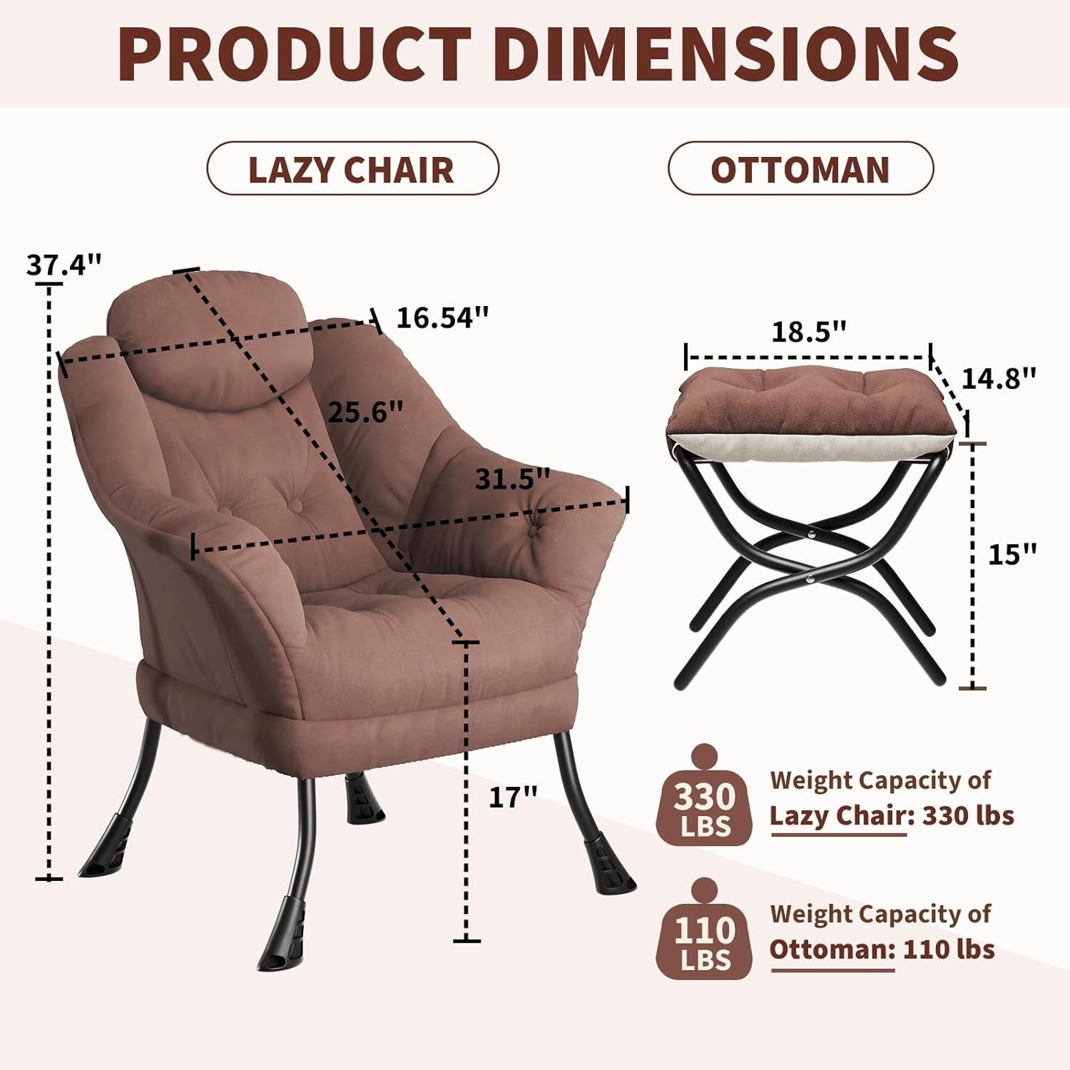 GarveeMore Ohrensessel mit klappbarem FußHocker,bequeme Lounge-Sessel, Relaxsessel für kleine Wohnungen,Wohnzimmer und Schlafzimmer