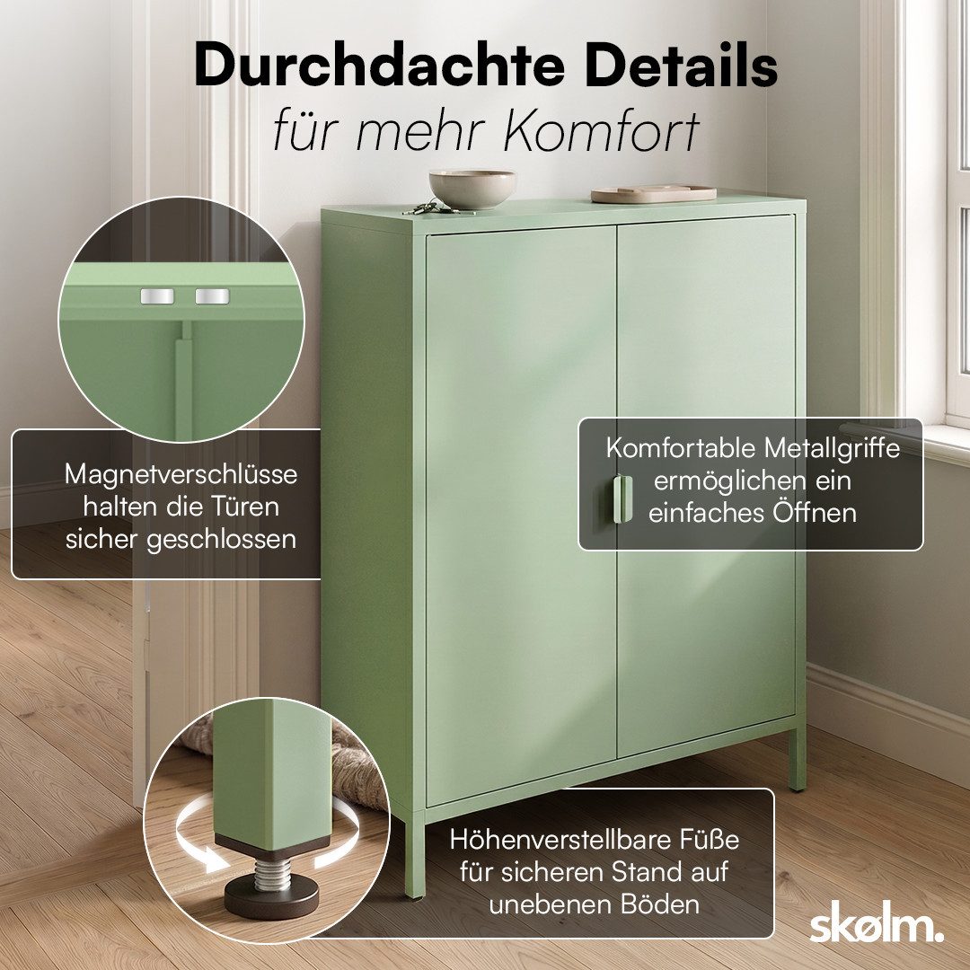 skølm Kommode Ituri aus Metall (Mintgrün), Highboard mit 2 Einlegeböden, höhenverstellbare Füße