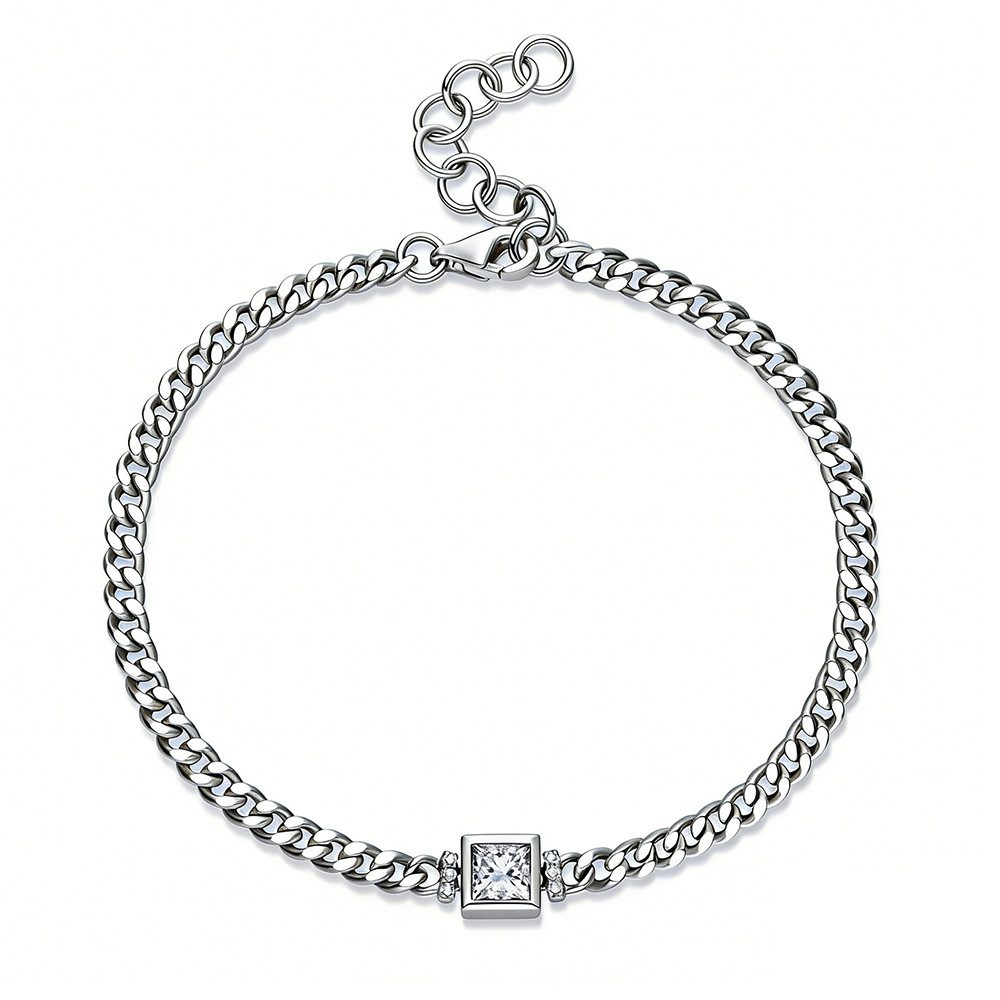 Sternvoll Armkette IGI zert. Cuban Armband 0.59 ct Diamanten 750 Gold, IGI-Zertifikat, Princess-Cut Hauptstein, Massive Panzerkette (Cuban)
