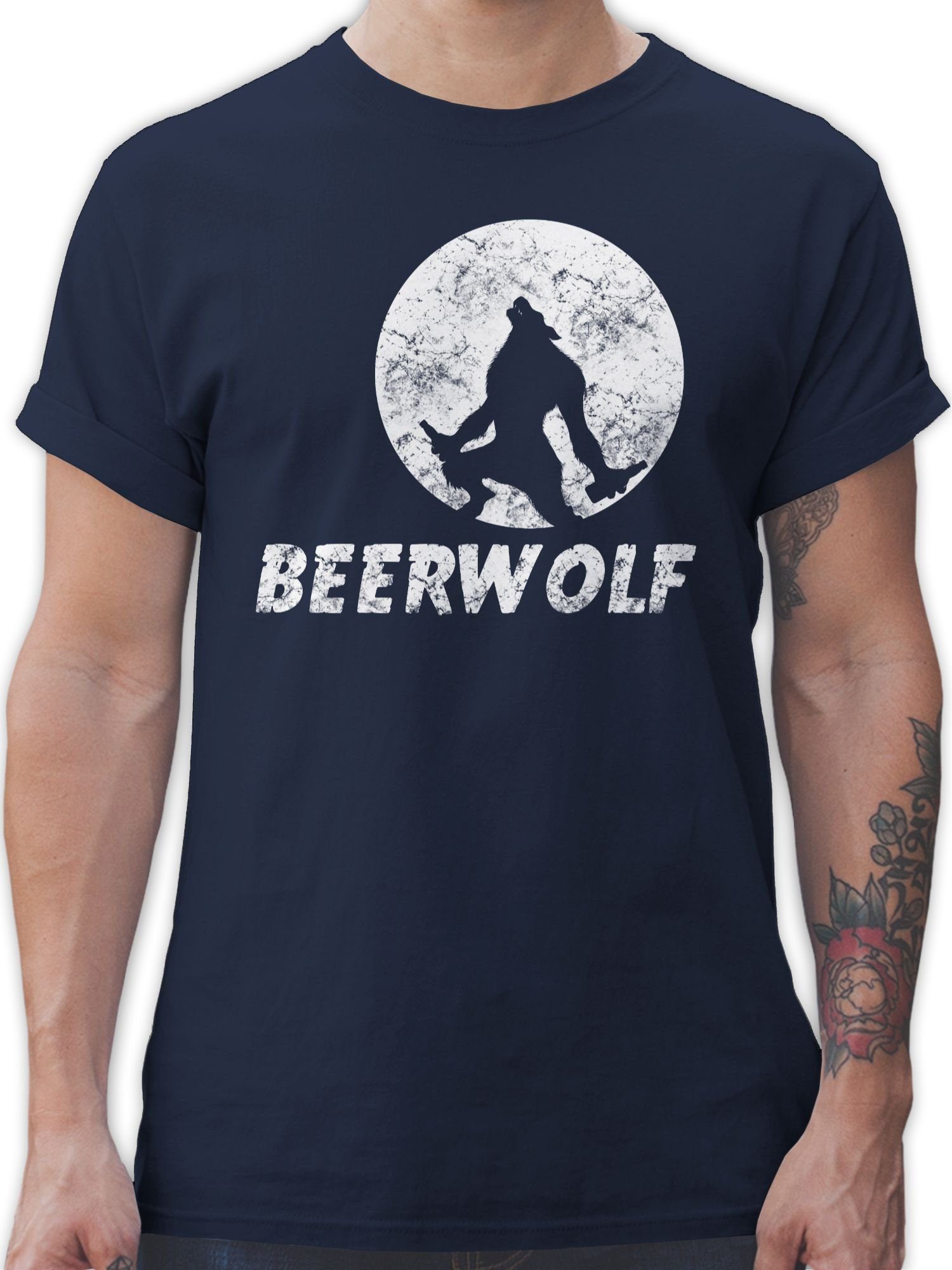 Shirtracer T-Shirt Beerwolf Sprüche Statement 1 Navy Blau