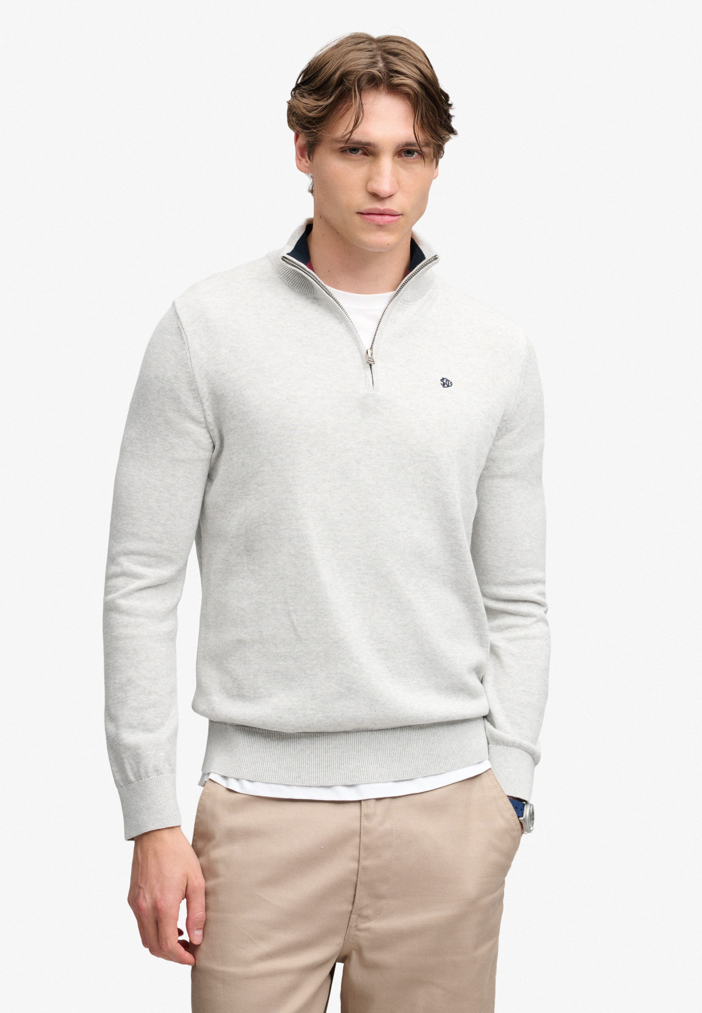 Superdry Strickpullover PREP ESSENTIAL COTTON HALF ZIP Baumwolle, slim fit
