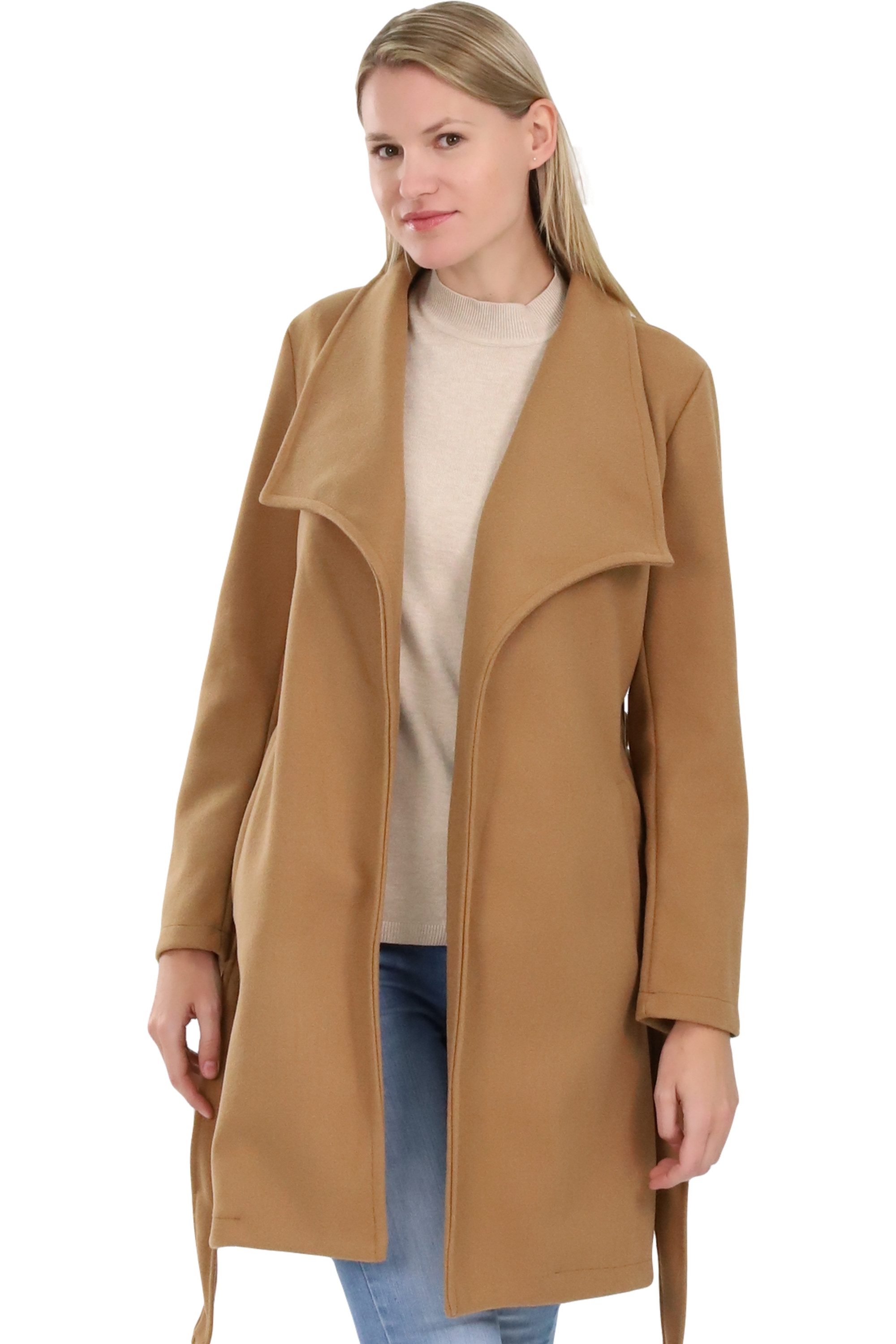 malito more than fashion Langmantel malito Damen Trenchcoat, schicker Wintermantel, klassische Jacke, langer Trenchcoat Longjacke Übergangszeit