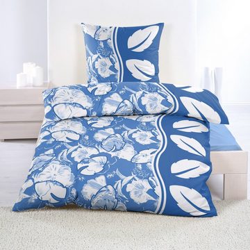 Bettwäsche Renforce 135 x 200 cm aus feinster Baumwollmischung mit Reißverschluss, Casa Colori, Renforce, 2 teilig, Blau Weiß geblümt