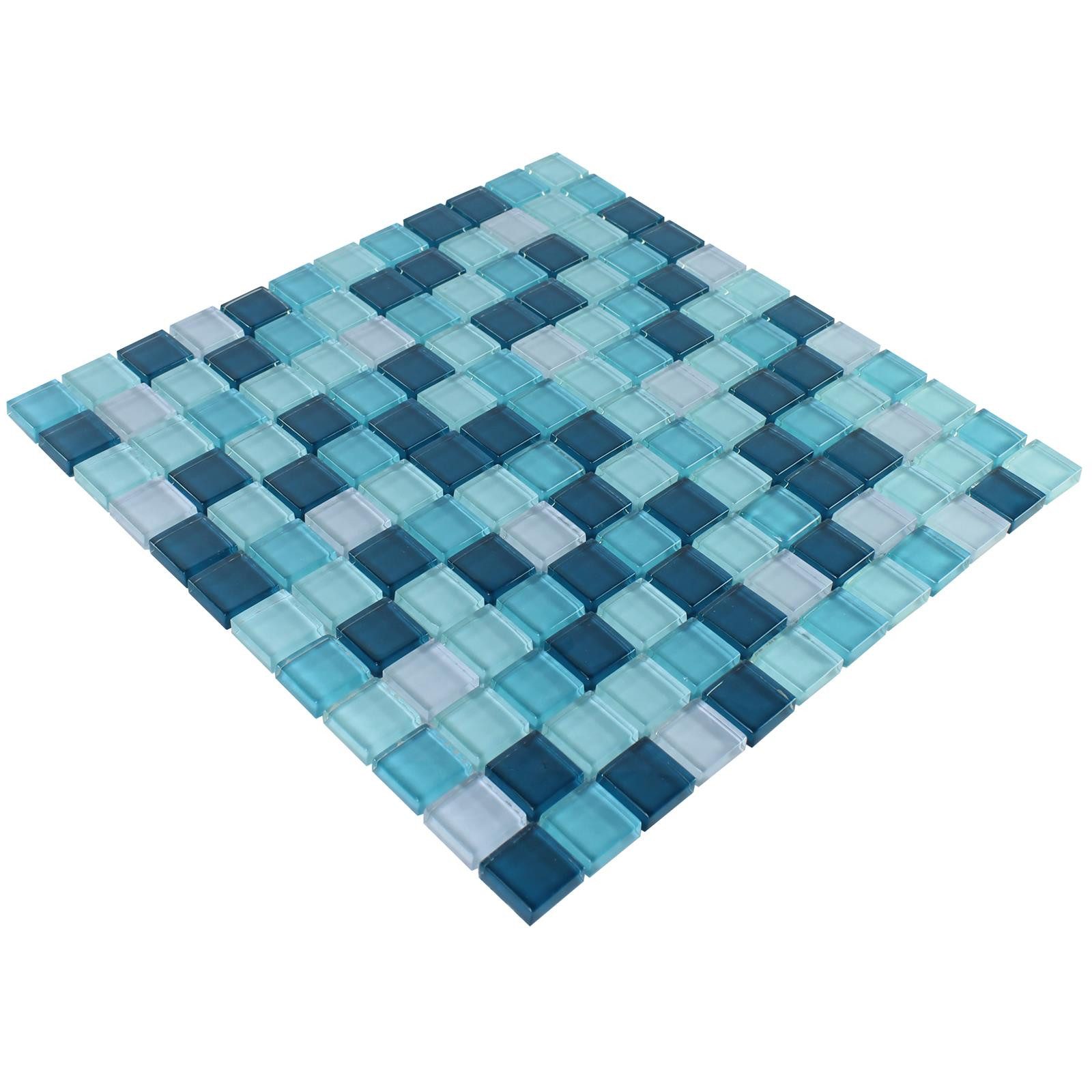 Mosafil Mosaikfliesen Glasmosaik Fliesen Palikir Blau Grün Mix, Glas 30.000x30.000, grün-blau-türkis, Verlegefertig auf ein Netz geklebt - Frostsicher - Wasserfest