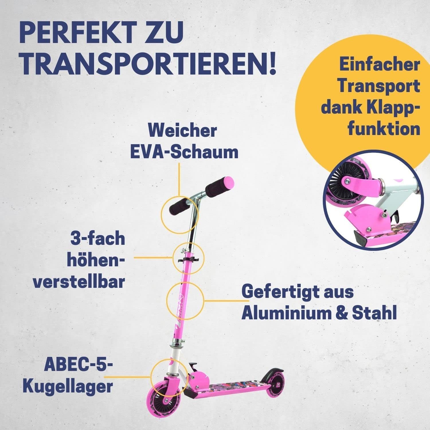 Best Tretroller - - klappbarer Roller Sporting pink-weiß für in Kinder pink-weiß, City Cityroller