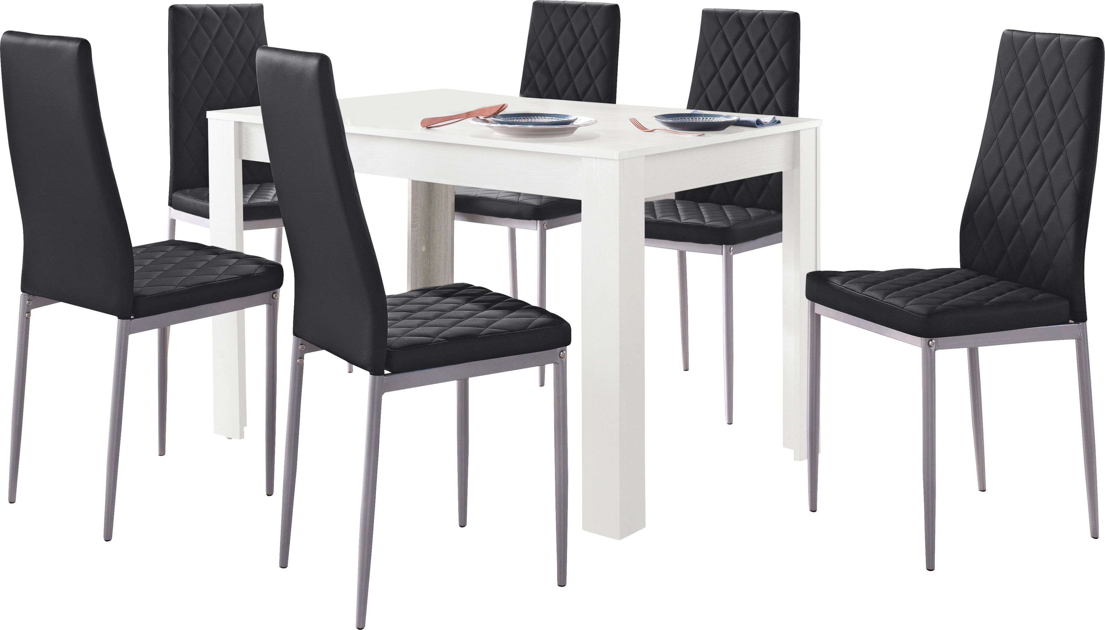 my home Essgruppe »Lynn + Brooke«, (Set, 5-tlg), mit Tisch in Weiß, Breite  120 cm online kaufen | OTTO