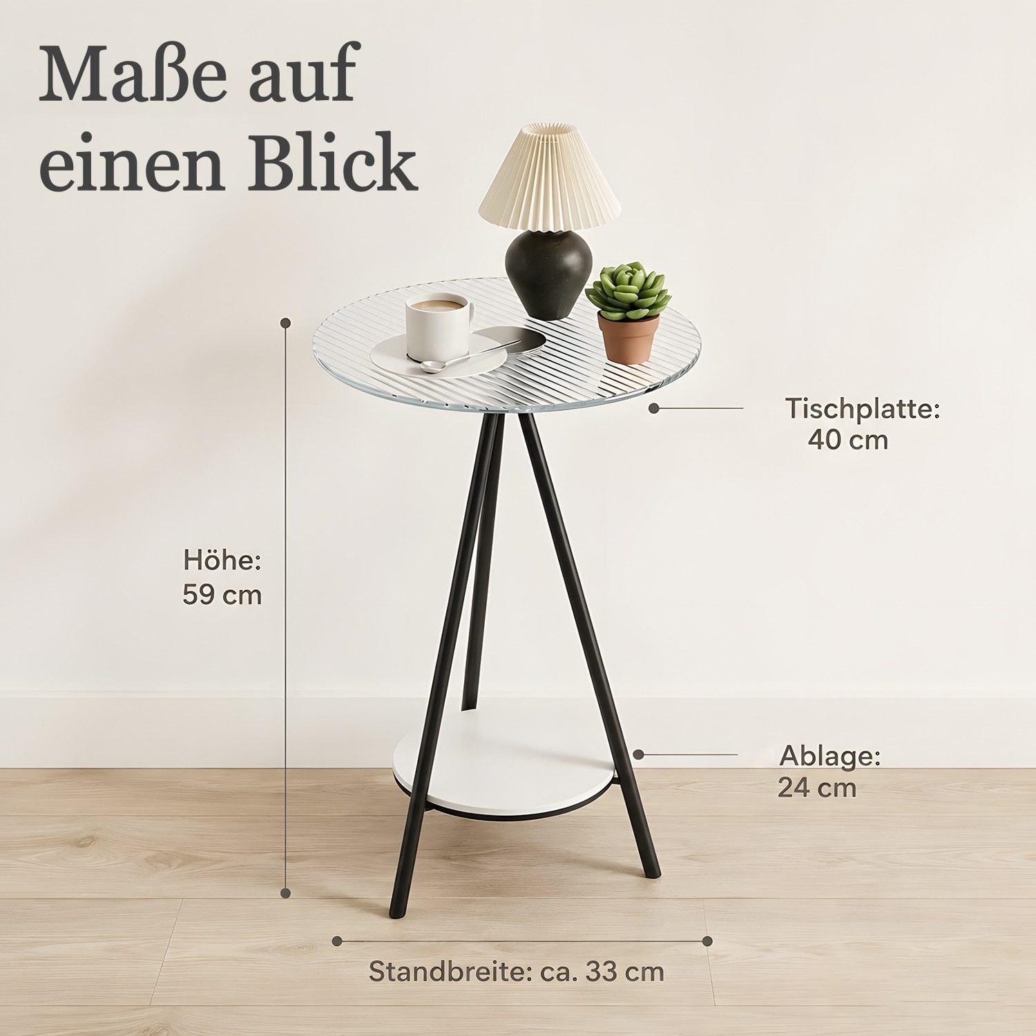 SURFOU Beistelltisch mit 2 Ebenen runder Ø40 cm aus Glas und Metall Couchtisch (für kleines Wohnzimmer, Schlafzimmer, Büro), Sofatisch Nachttisch Akzenttisch mi – Bild 2 von 5