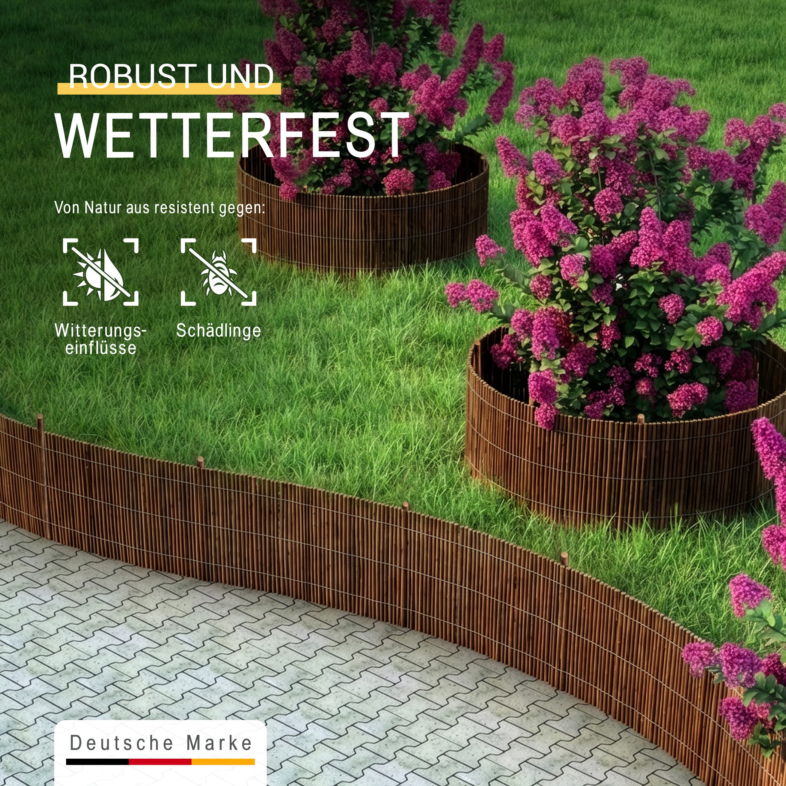 Sol Royal Beetbegrenzung Beeteinfassung SolVision WB79 Weide 20x300cm, Flexible Rasenkante Steckzaun Beetumrandung Holz Beetabgrenzung – Bild 4 von 5