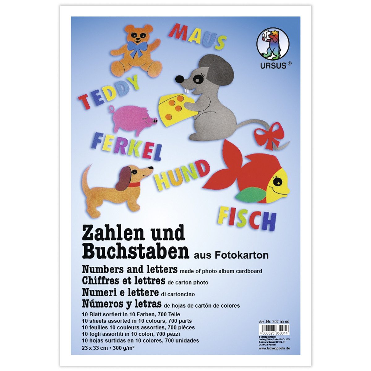Ursus - Ludwig Bähr Bastelkartonpapier URSUS Fotokarton Zahlen und Buchstaben 700 Teile