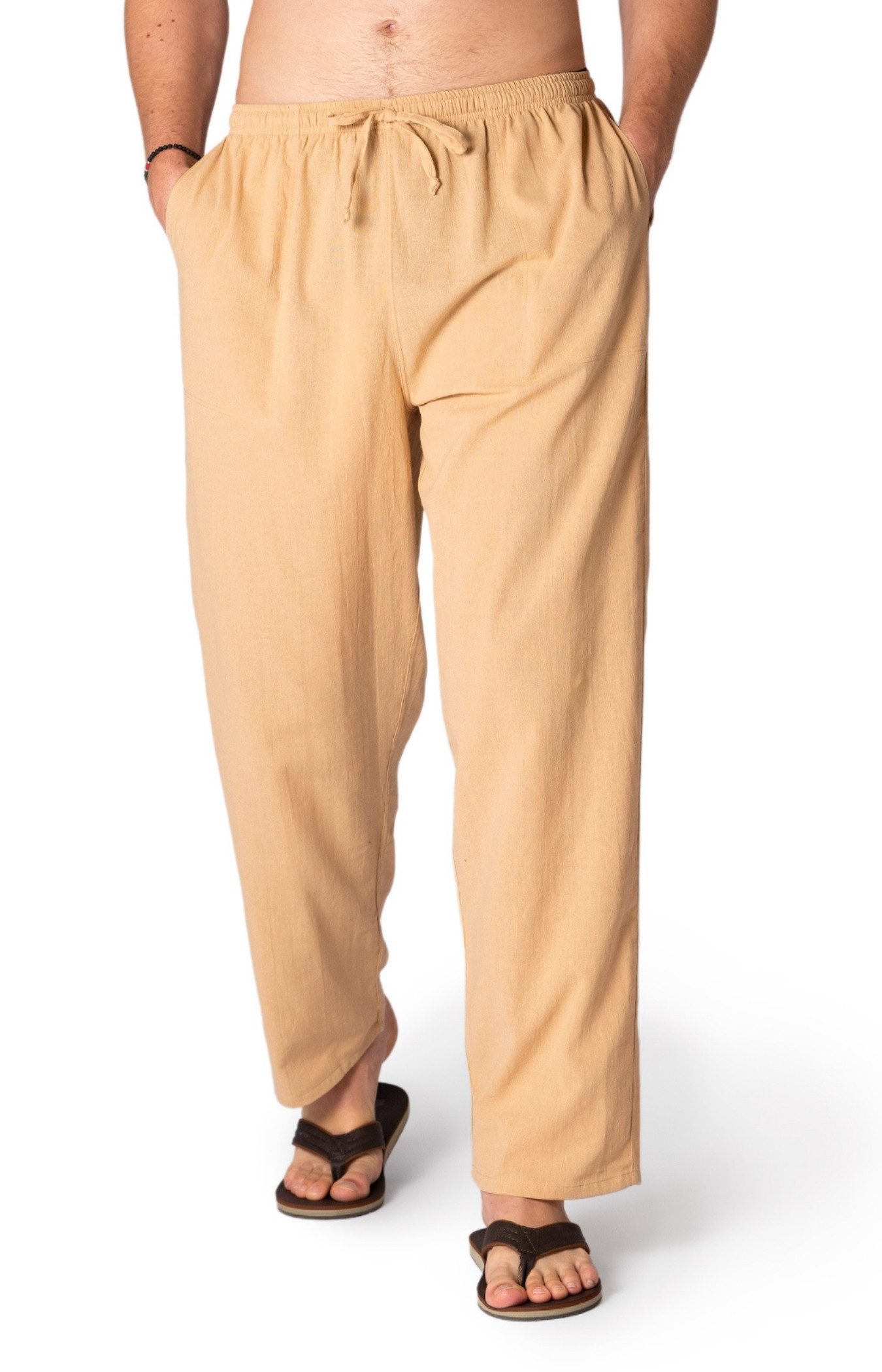 PANASIAM Stoffhose Sommerhose Herren 100% Baumwolle - leichte Freizeithose - Loose Fit Schlupfhose blickdicht & atmungsaktiv, mit Gummibund & Taschen, Yoga