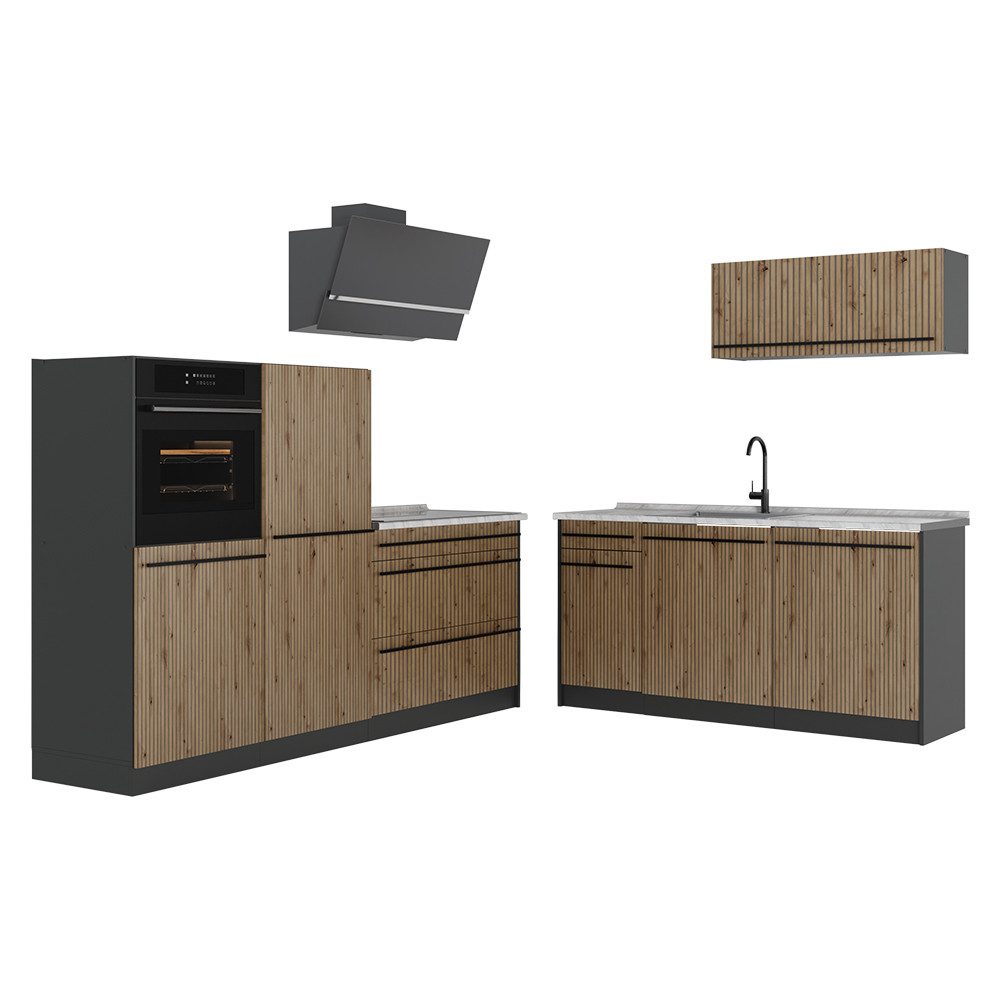 Vicco Küchenzeile R-Line, Artisan-Eiche/Anthrazit, 220 cm ohne Arbeitsplatte