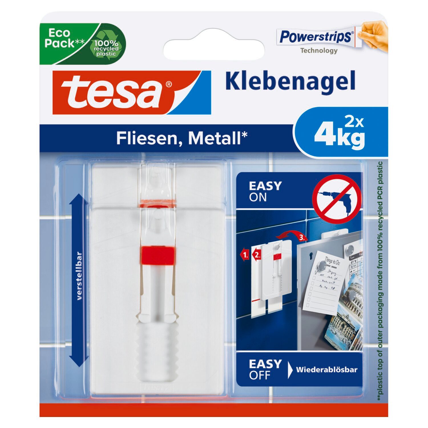 tesa Klebehaken 2x tesa Klebenagel Fliesen&Metall, 2er Set, 2 kg Haltekraft, Dekoration, Leinwände, Bilder, Girlanden, Lichterketten, (Packung, 2-St., 2 Stück), Klebenägel mit max. 2 kg Haltekraft - Tapete & Putz - 2er Pack