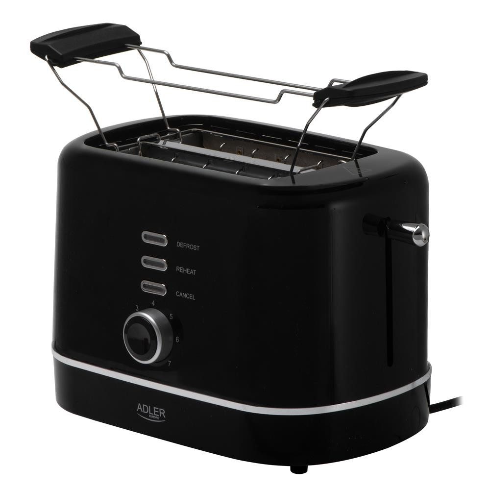 ADLER EUROPE Toaster AD 3224b, 2 kurze Schlitze, für 2 Scheiben, 850 W, 7 Bräunungsstufen, Auftau- und Aufwärmfunktion