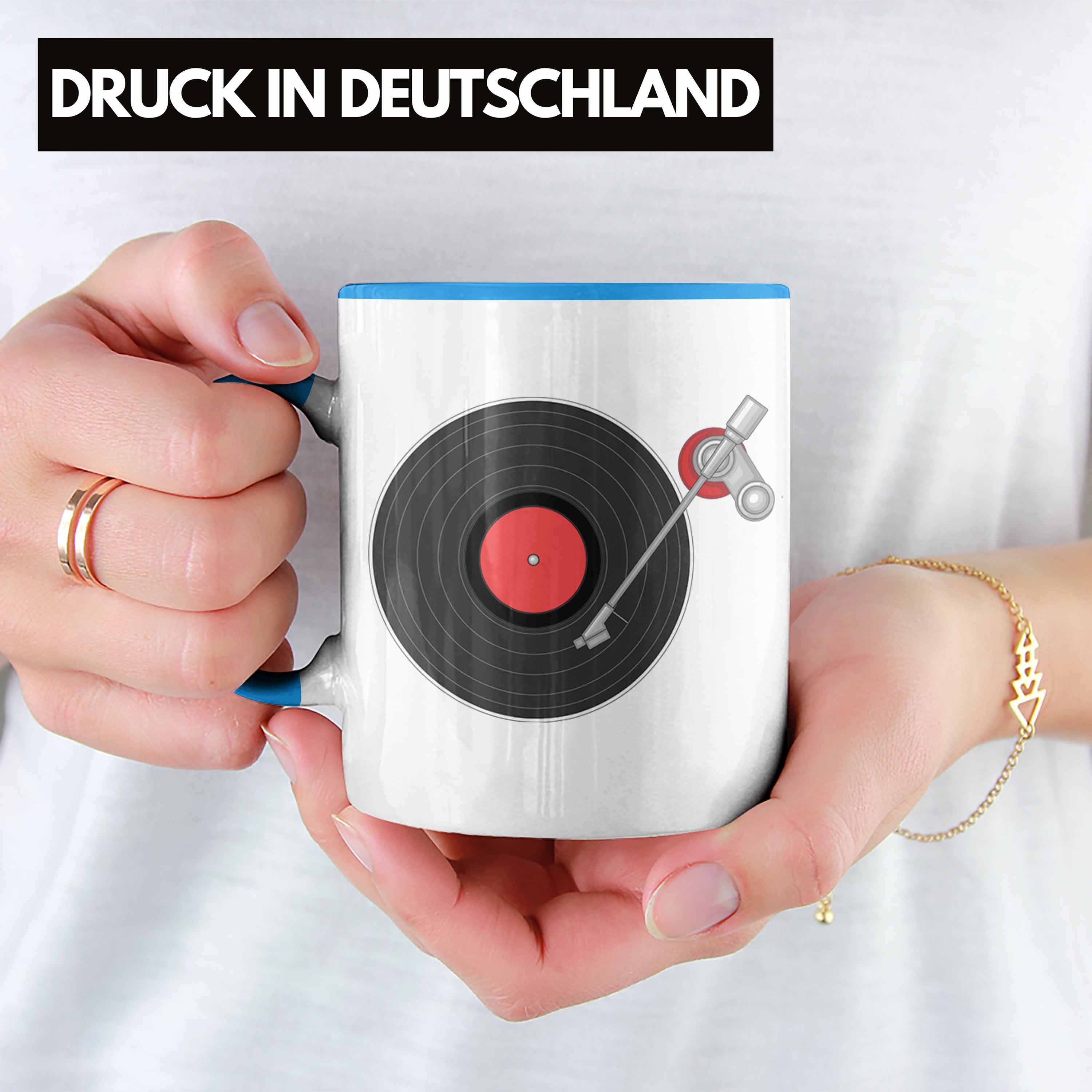 Trendation Tasse Vinyl-Schallplatten Tasse Plattenspieler Geschenk Schallplatte Kaffee- Blau