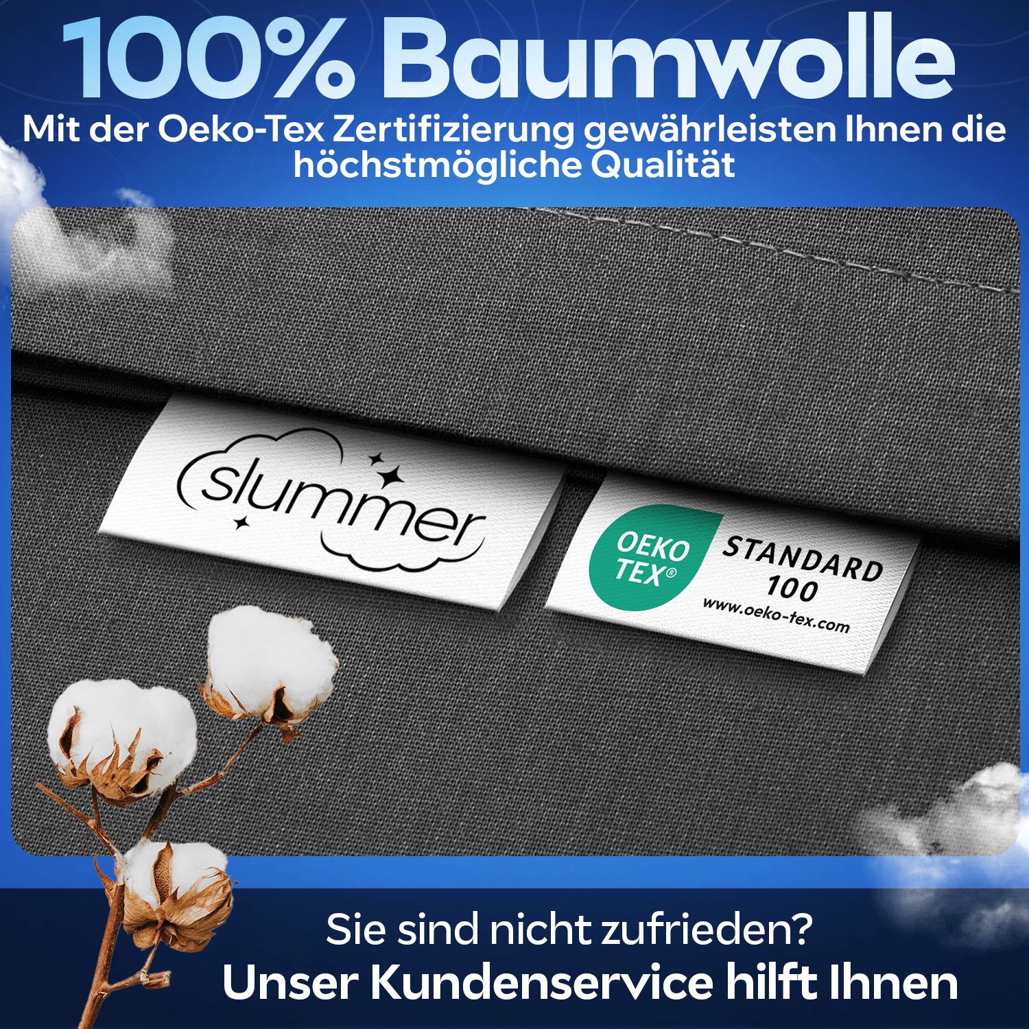 Slummer Bettwäsche Baumwolle Set 2tlg / 4teilig 135x200 / 155x220 cm anthrazit grau uni, Baumwolle, 2 teilig, incl. Kissenbezug 80x80, YKK-Reißverschluss, Somme – Bild 4 von 5