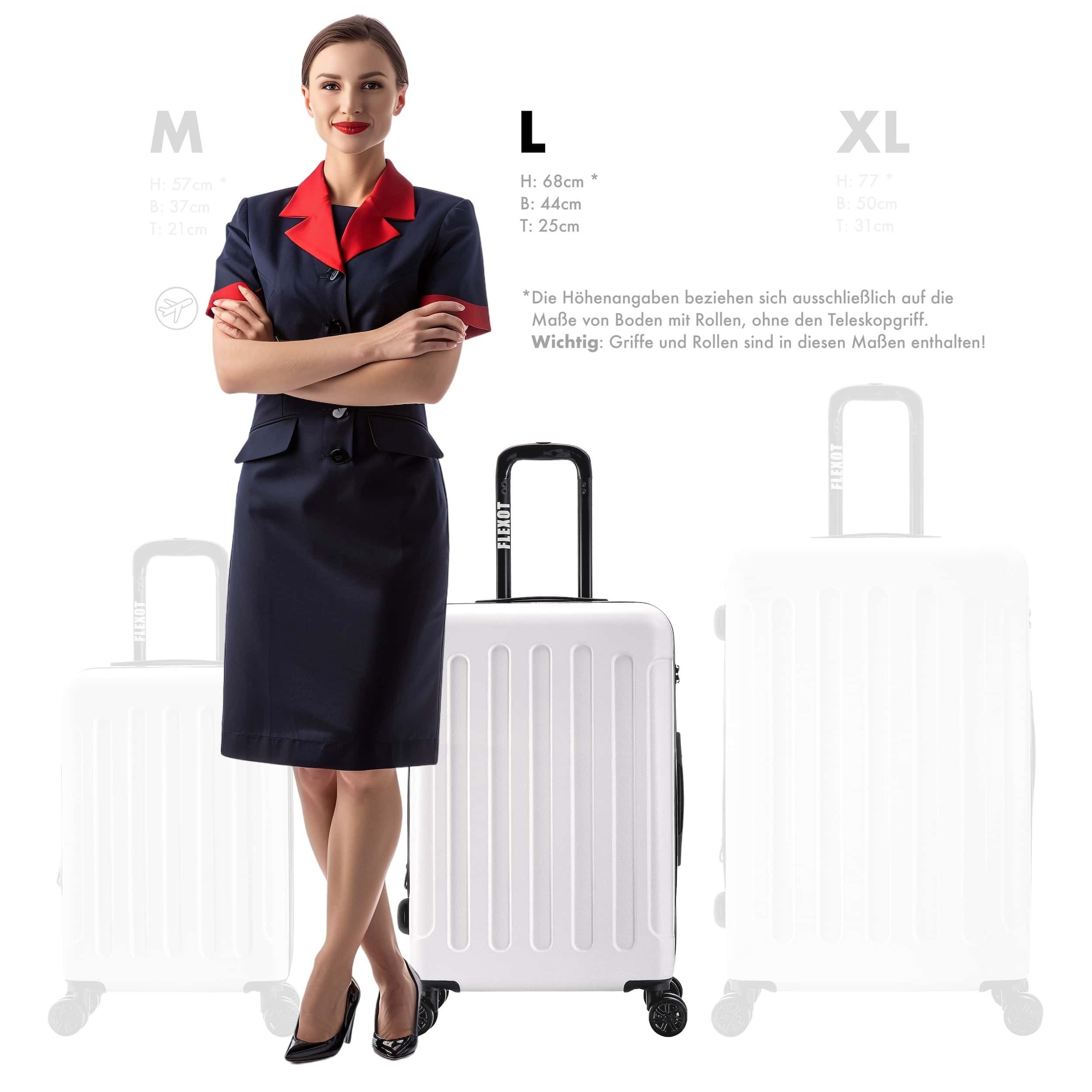 Flexot Hartschalen-Trolley F-3045 (Gr. M, L, XL) – Kofferset – ABS-Hartschale, 4 Rollen, Robuster und moderner Koffer mit vier 360° Rollen und Zahlenschloss