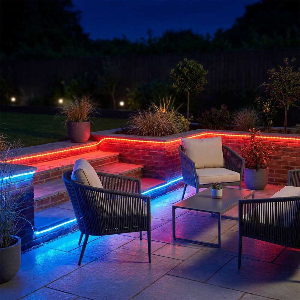 GLOBO LIGHTING Dekolicht, LED-Leuchtmittel fest verbaut, Farbig, 2x LED Lichterschlauch Beleuchtung Außen Gartenleuchte blau rot
