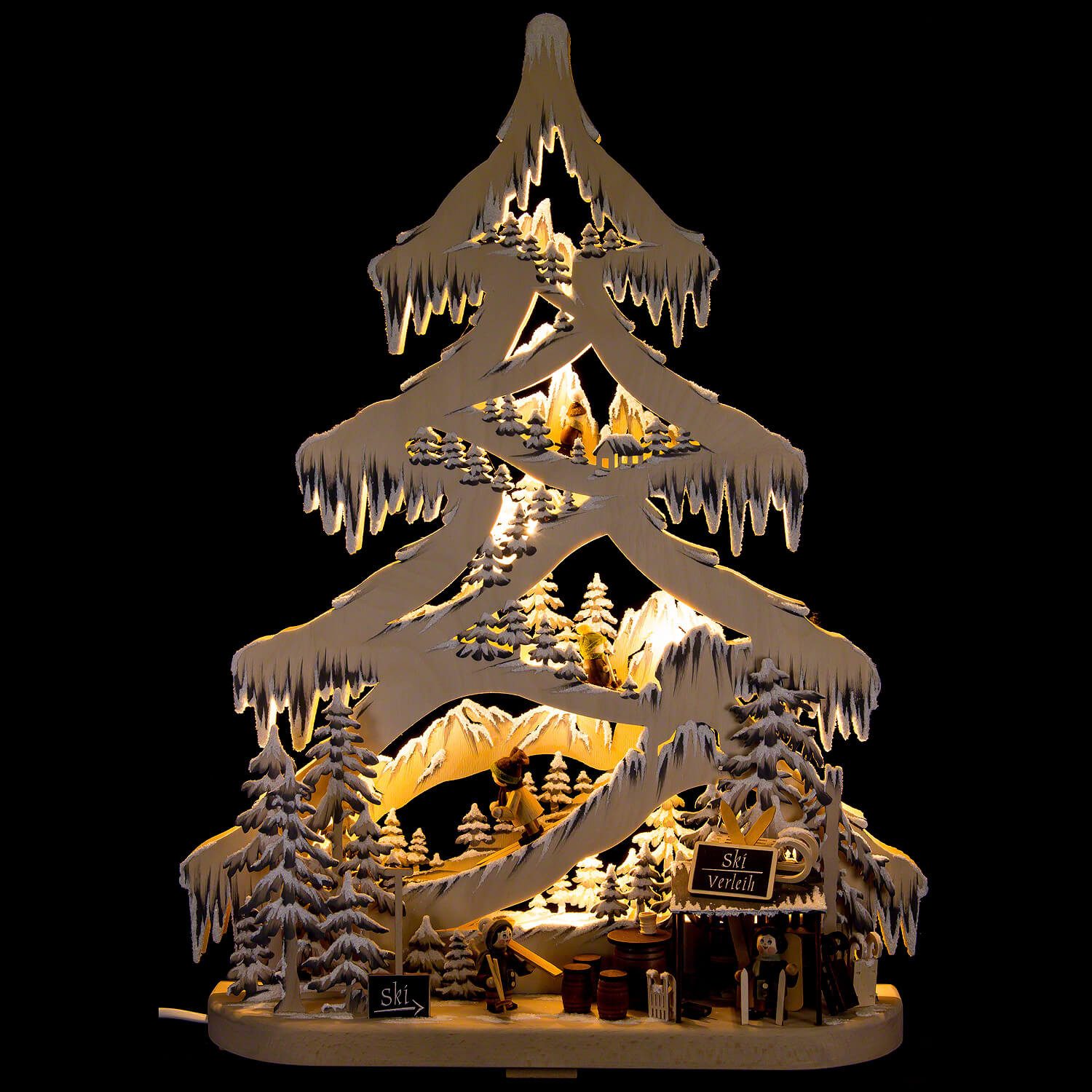 Schwibbogen Lichterspitze Tanne Skipiste mit Raureif (56cm) von RATAGS Holzdesign