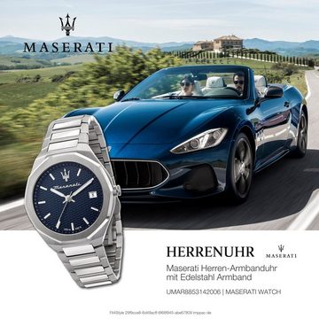 MASERATI Quarzuhr Maserati Herren Uhr Analog STILE, (Analoguhr), Herrenuhr rund, groß (ca. 42mm) Edelstahlarmband, Made-In Italy