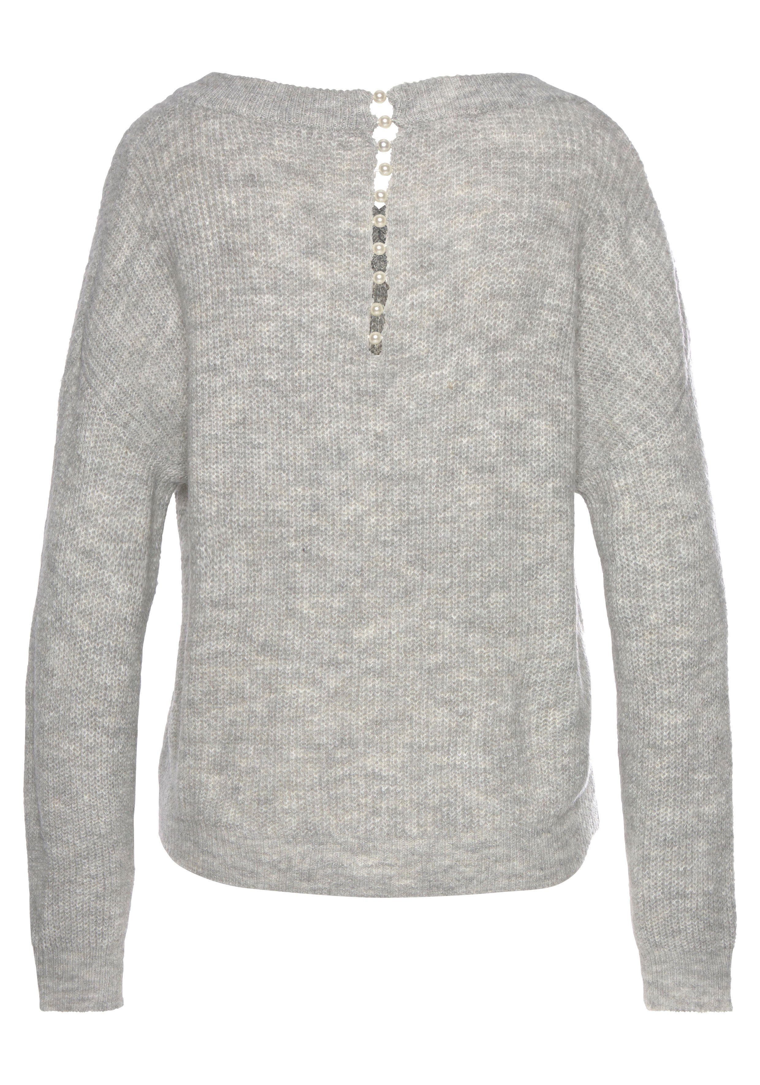 LASCANA V-Ausschnitt-Pullover mit Zierperlen im Rücken, günstig online kaufen