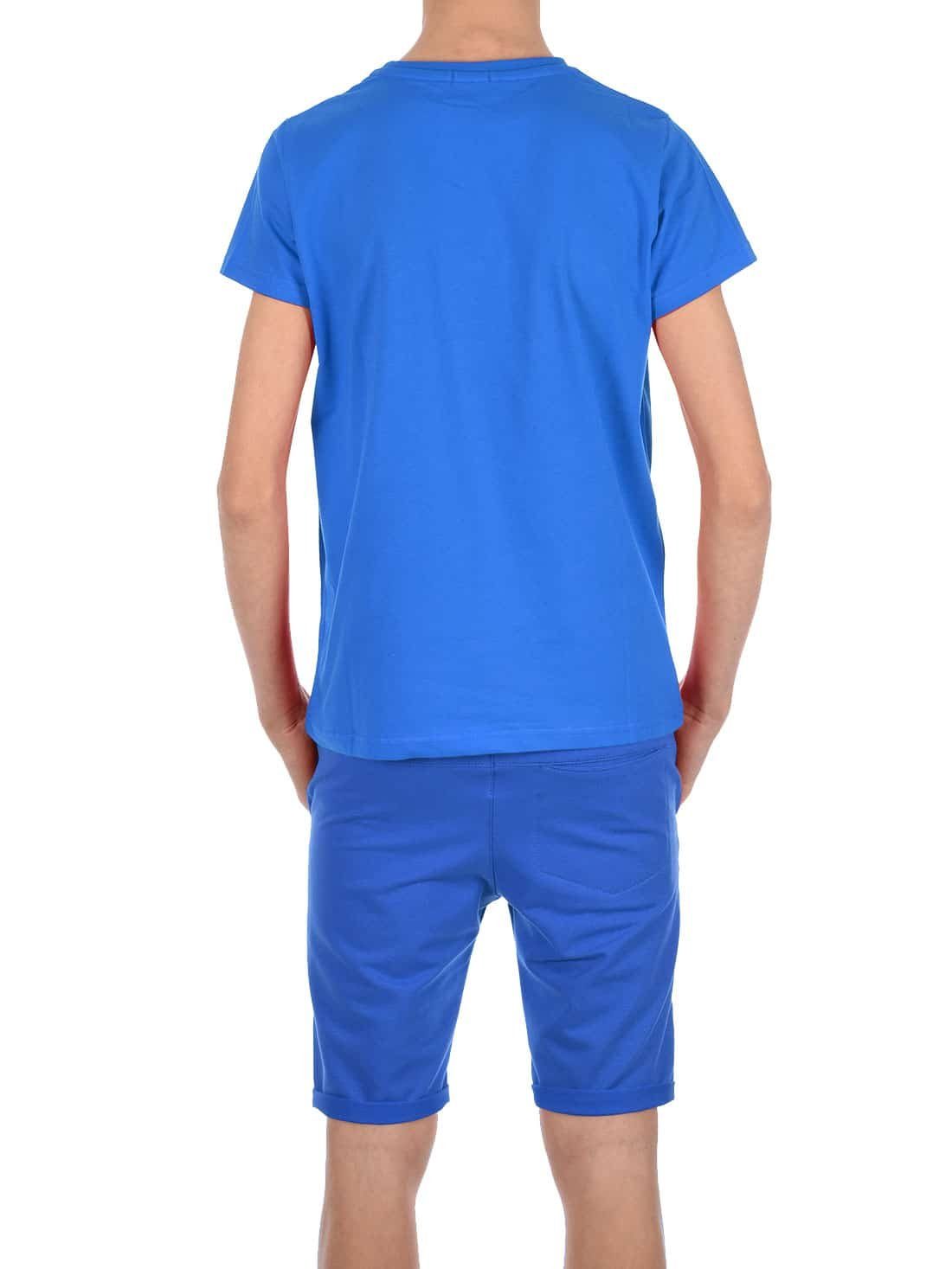 Jungen & mit (1-tlg) Shorts T-Shirt Blau / elastischem Bund T-Shirt Shorts BEZLIT Set Blau