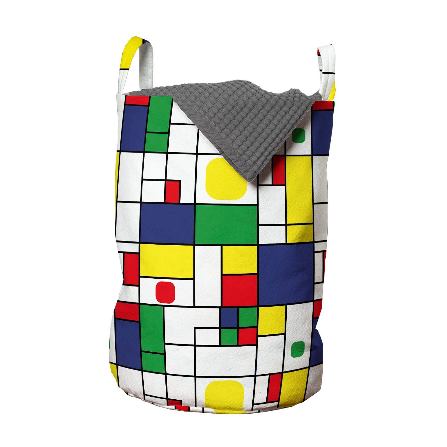 Abakuhaus Wäschesäckchen Wäschekorb mit Griffen Kordelzugverschluss für Waschsalons, Geometrisch Modernes Quadrat Runden