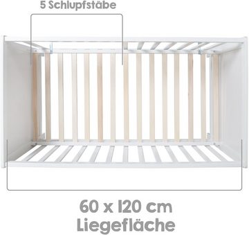 roba® Babybett Multifunktionsbett mit Beistellfunktion, 8-tlg., Lattenrost, Matratze, Nestchen, Bettverkleinerer, Himmel, Himmelstange