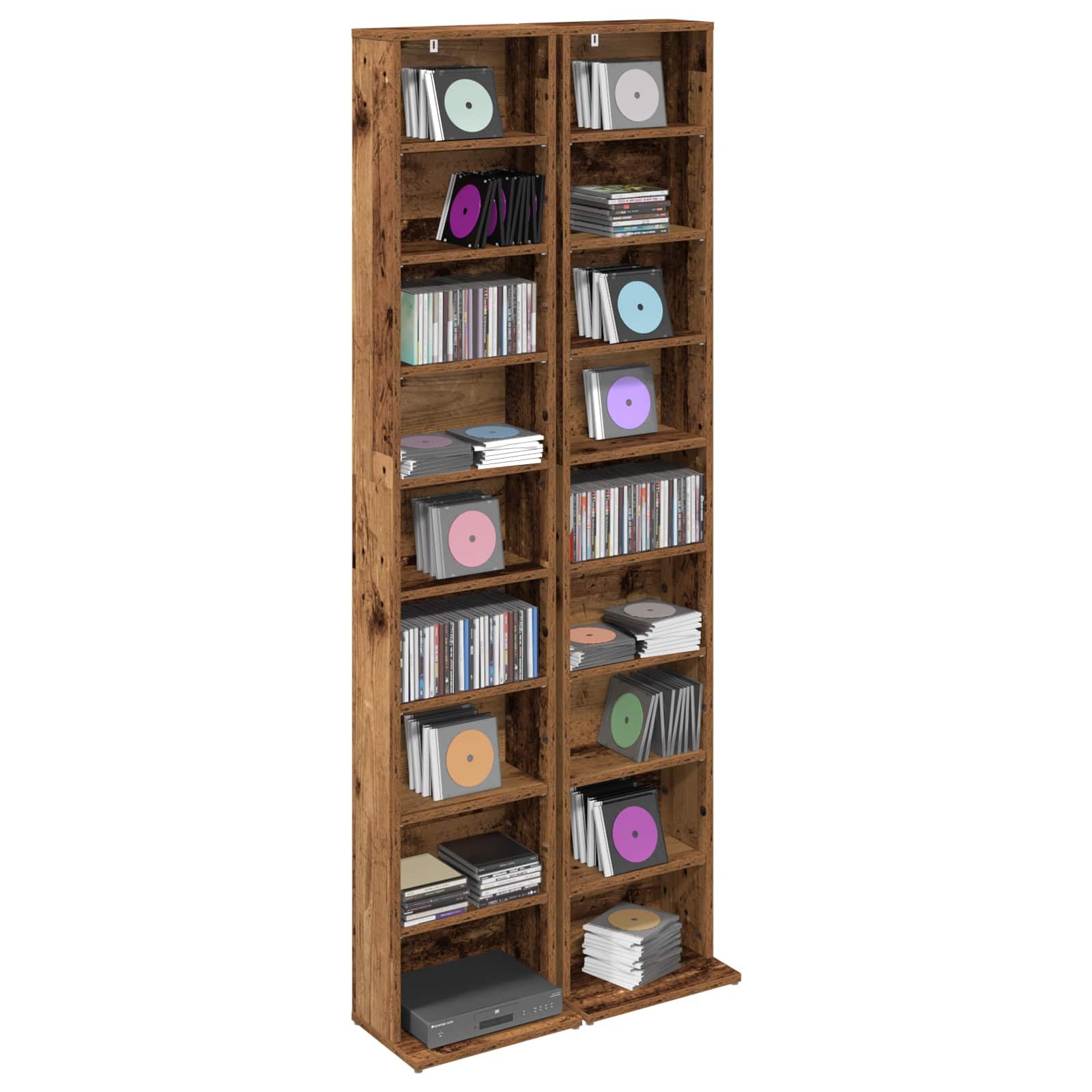 vidaXL Schranksystem CD Regal 2 Stk. Altholz 33 x 23,5 x 175 cm Holzwerkstoff (2-St)