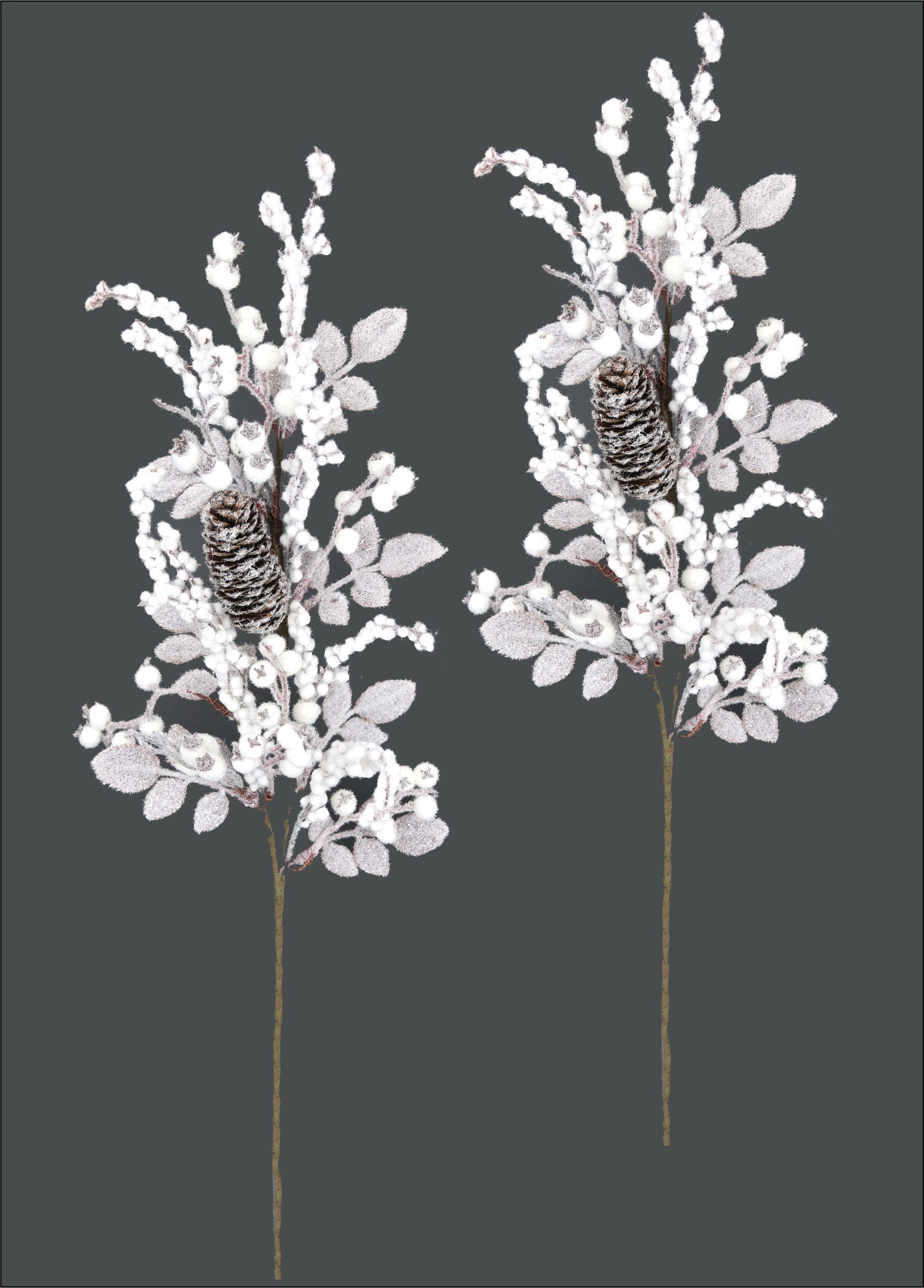 Kunstzweig Beerenzweig mit Zapfen geeist Beeren, I.GE.A., Höhe 72 cm, 2er Set Künstlicher Zweig Blume Weihnachtsdeko Dekozweig Dekoration