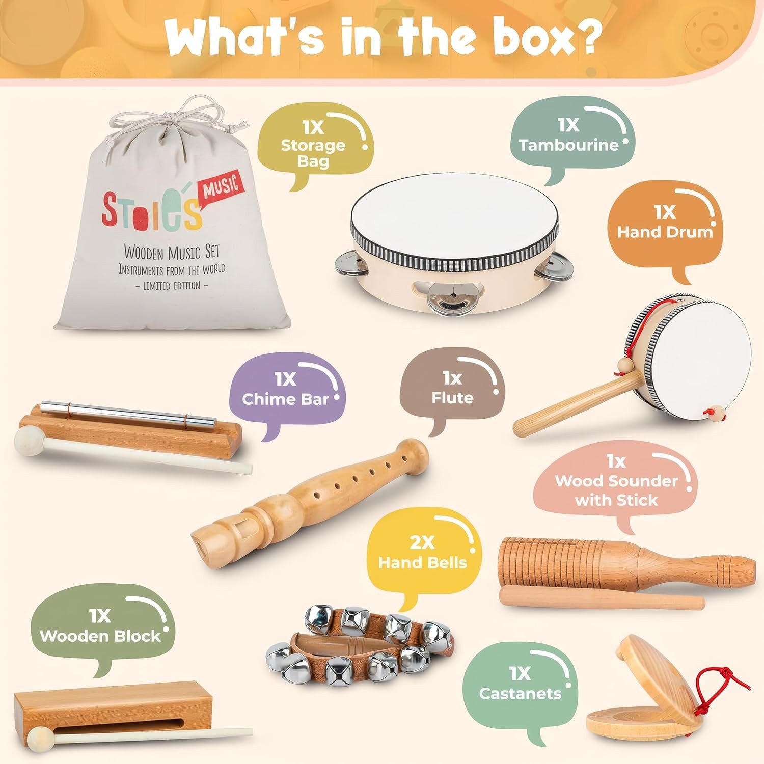 GD IMPORT Handtrommel Stoie's International Musik-Set aus Holz für Kleinkinder, 9-St.