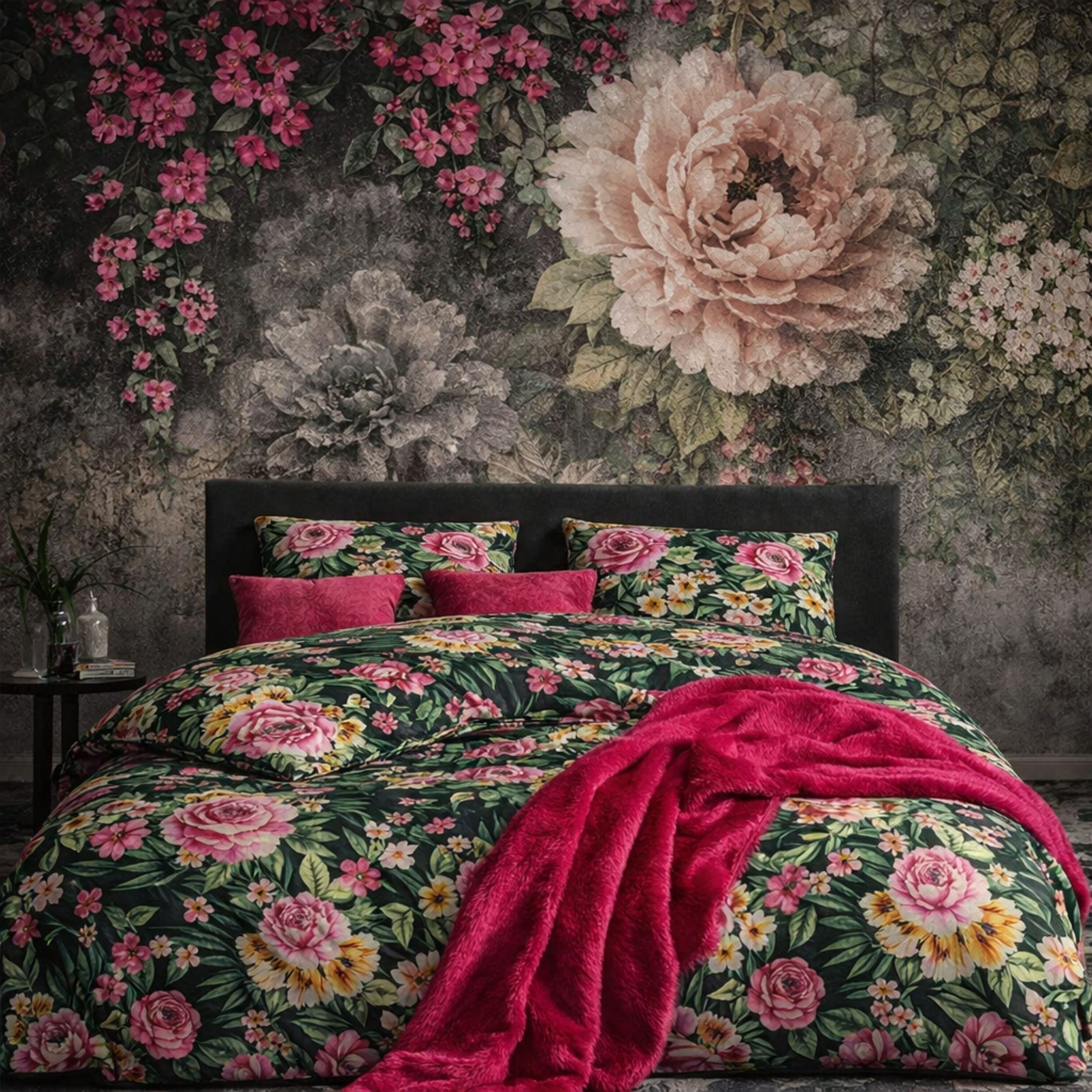 ZIRVEHOME Bettwäsche Baumwolle Bettwäsche-Set Dunkelgrün Florales Blumenmuster, Renforce, 2 teilig, Baumwolle Bettbezug Dunkelgrün mit Blumenmuster