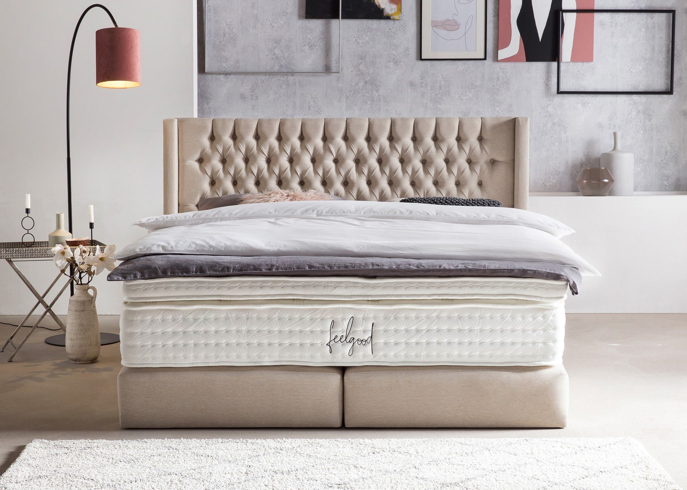 BettCo Boxspringbett Florida (in Beige Webstoff, günstig online kaufen