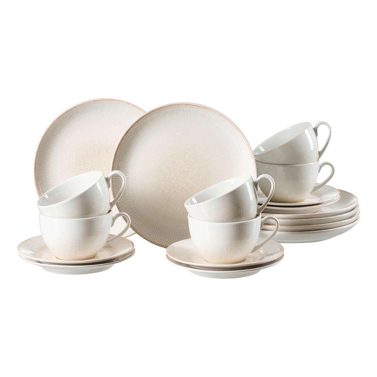 Ritzenhoff & Breker Кофейный сервиз CARA, 18-teilig, Beige, Weiß, mit Reliefmusterung, 6 Personen, Steinzeug