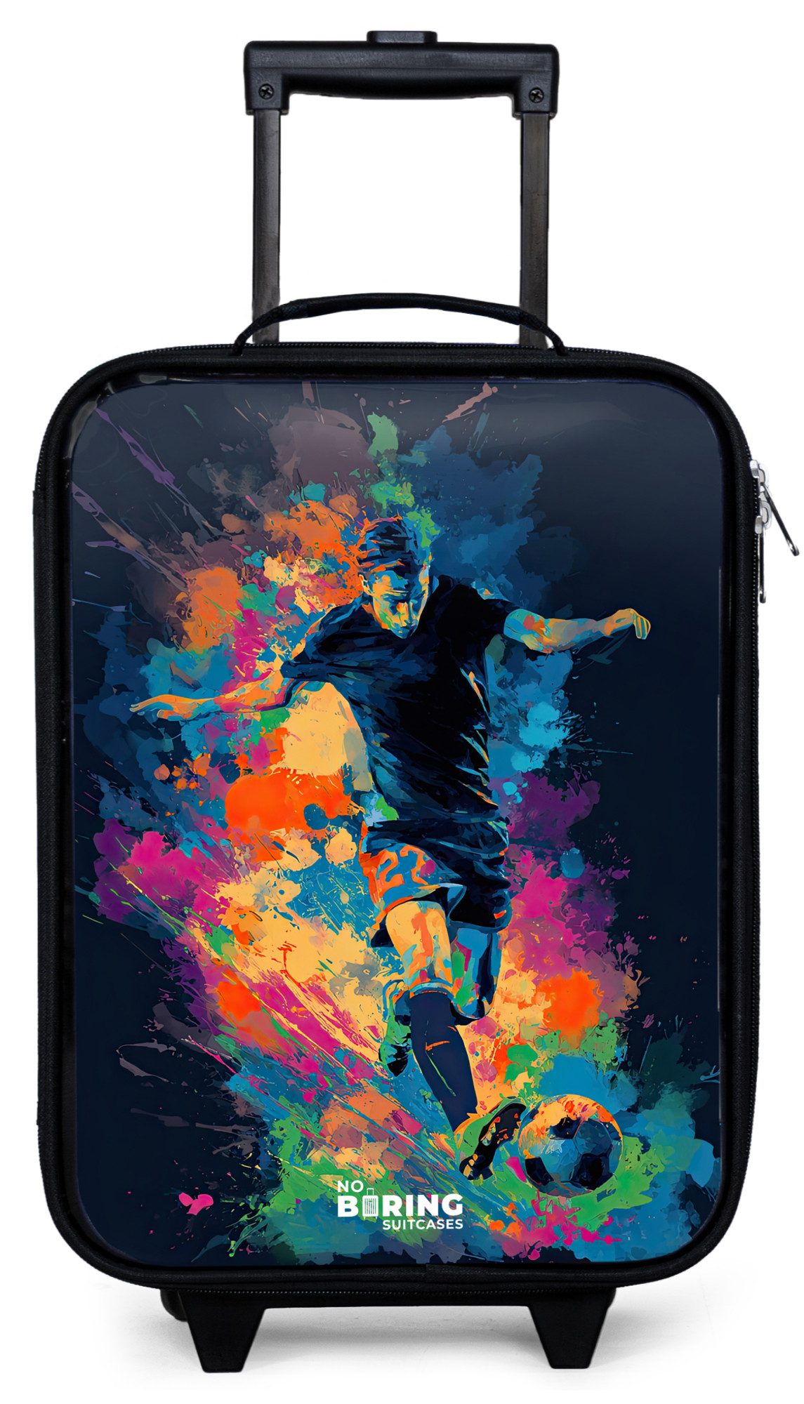 NoBoringSuitcases.com© Kinderkoffer mit leuchtende Räder - Neon - Fußballer - Farbenfroh, 2 Rollen, Kinder Koffer Klein, Trolley Handgepäck, Reisekoffer