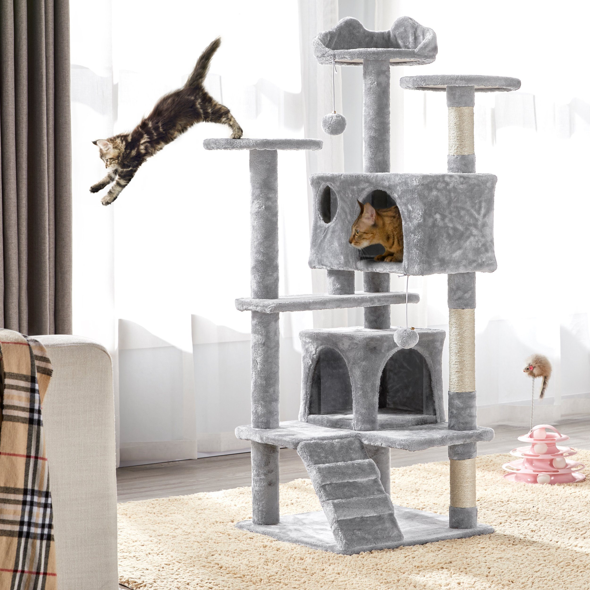 Thumbnail - Yaheetech Kratzbaum Katzenbaum Kletterbaum 137/156/178 cm (H), mit 3 Aussichtsplattformen & 2 Katzenhöhlen & 2 Abnehmbar...