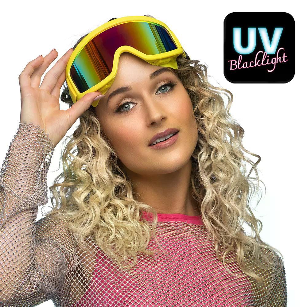 Boland Kostüm Party Ski-Brille Neon UV oder schwarz Spiegelglas Après Ski Party, Neonvarianten mit UV-Effekt für Schwarzlicht und Neon-Partys
