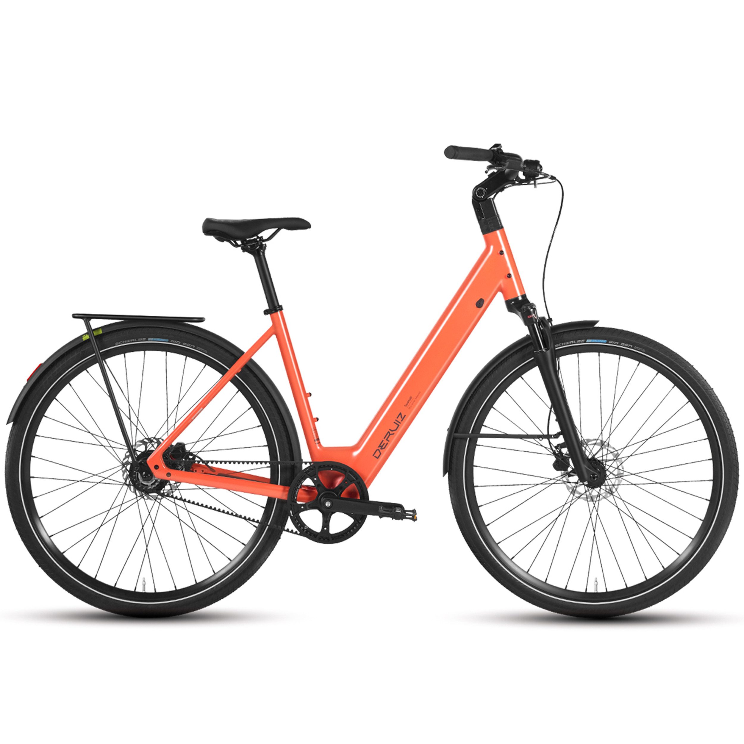 DERUIZ E-Bike Cityrad 28 Zoll, Carbon-Riemenantrieb, 110km, Bluetooth+APP, nur ca. 20kg, Heckmotor, 360 Wh, (Traglast ca. 140kg, Elektrofahrrad für Damen und Herren, Tiefeinsteiger), Kadenz- und Drehmomentsensor, Routenaufzeichnung, Aluminiumrahmen