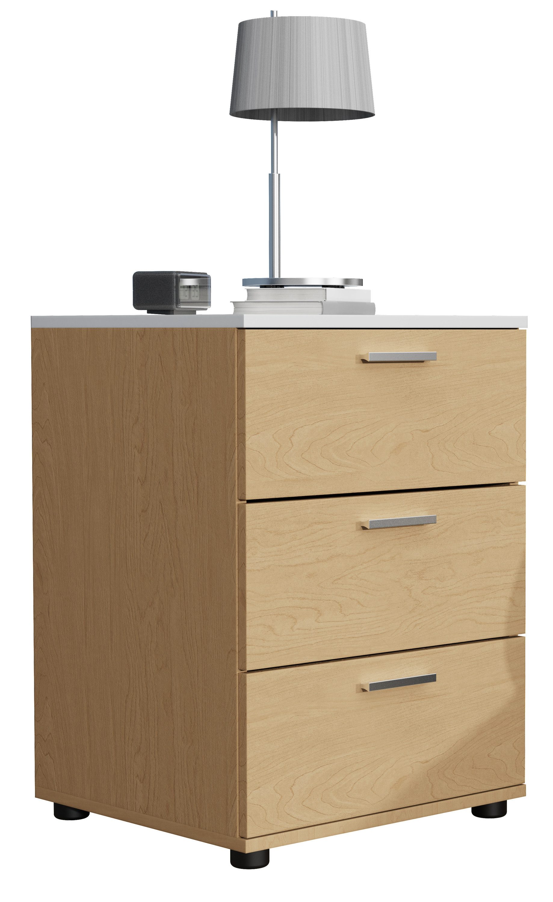 VCM Nachttisch Testalo mit 3 Schubladen B. 46 x T. 42 x H. 59 cm, Nachtschrank, Beistelltisch, 3 Fächer, 3 Schubladen, Holzwerkstoff