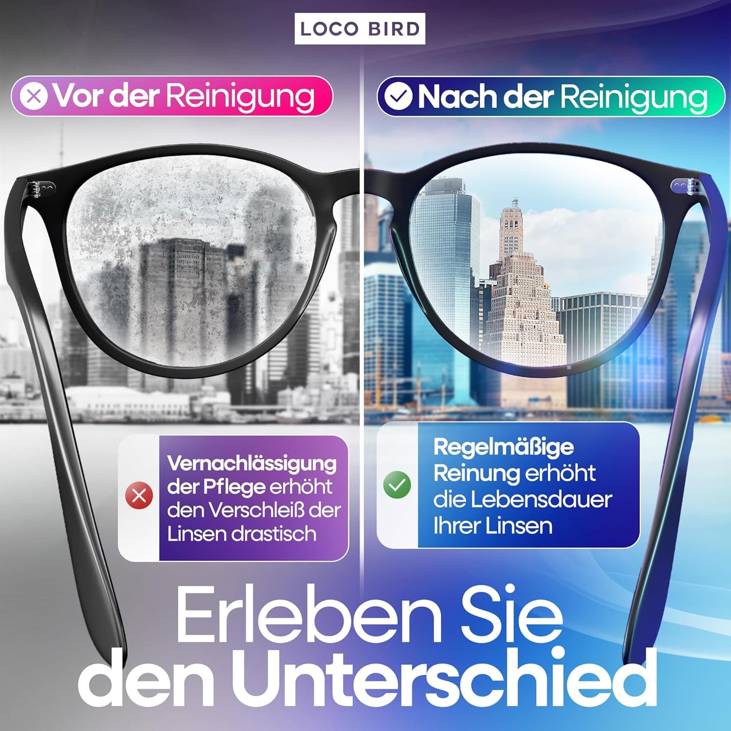 Loco Bird Brillenputztuch Microfaser in Optikerqualität - Brillenputztücher - Reinigungstücher (30x30 cm, - 6er Set, Brillentücher in Grau, Mikrofasertuch, Mikr – Bild 3 von 5