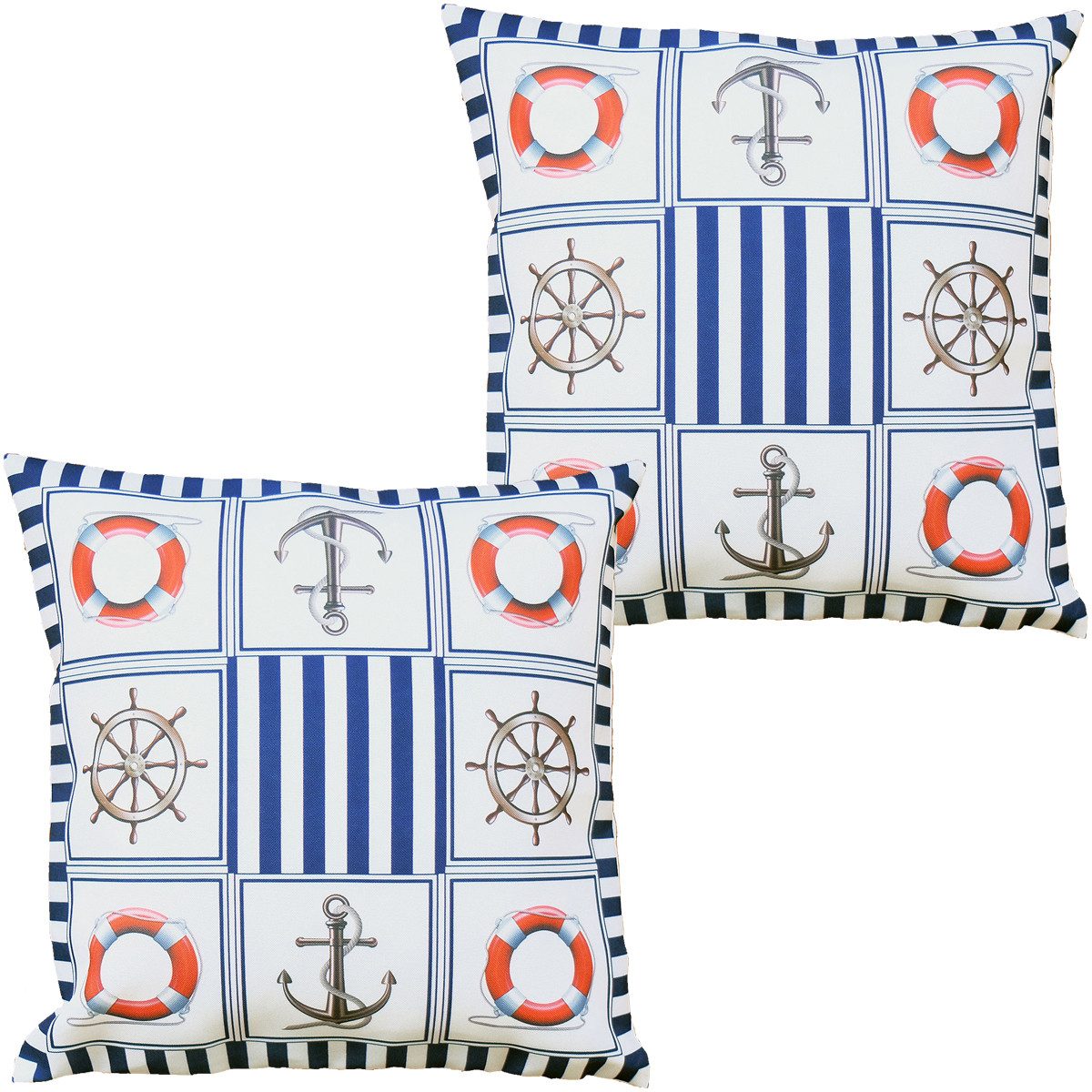 matches21 HOME & HOBBY Kissenbezüge Kissenbezüge TERESA 40 x 40 cm maritimes Motiv stilvolle Küsten-Deko, (2 Stück), Kissenhüllen für Sofakissen Dekokissen Zierkissen