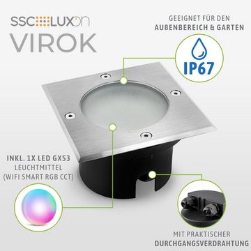 SSC-LUXon LED Gartenstrahler VIROK Bodeneinbauleuchte flach eckig IP67 mit WLAN RGB LED GX53, RGB