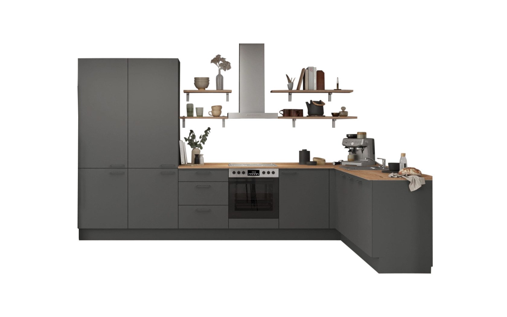 nobilia® Winkelküche Alma, individuell anpassbar, gratis Küchenplanung mit Profis, (Breite 613.2 cm), vormontiert, wahlw. mit E-Geräten, inkl. Lieferung