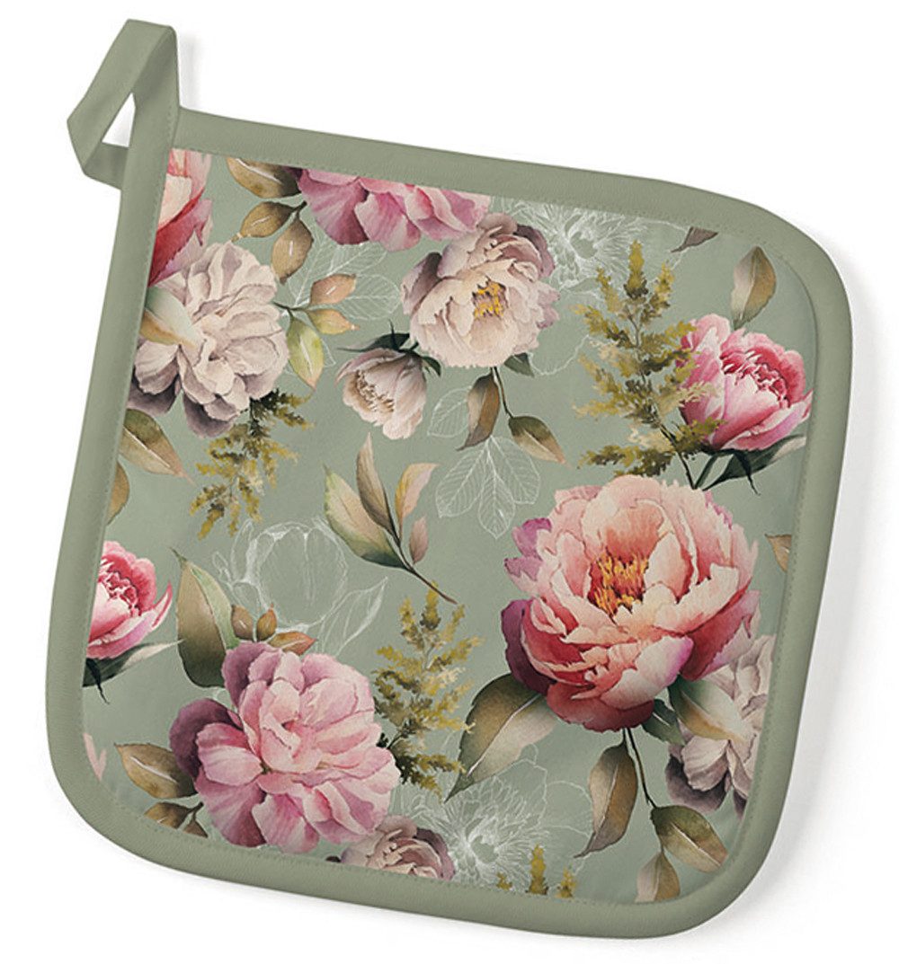 Ambiente® Topflappen Peonies composition, (1-tlg., 1-teilig), hitzebeständig wattiert Pfannen Untersetzer ca.20x20cm