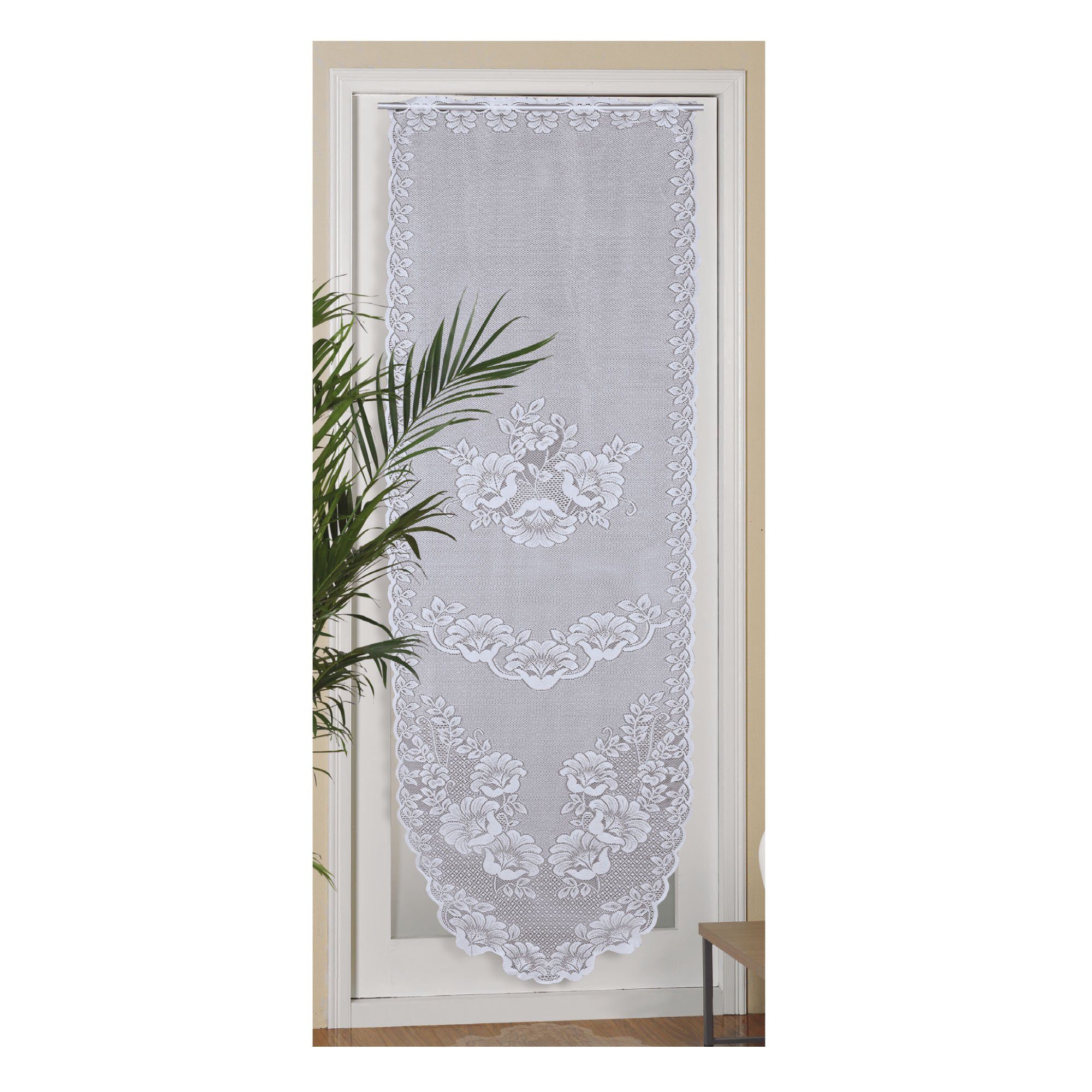 Arsvita Panneaux Blumen Mona mit Stickerei, Schlaufen, transparent, Türpanneaux 180x60cm Stangendurchzug, Voile Kurzgardine Bistrogardine