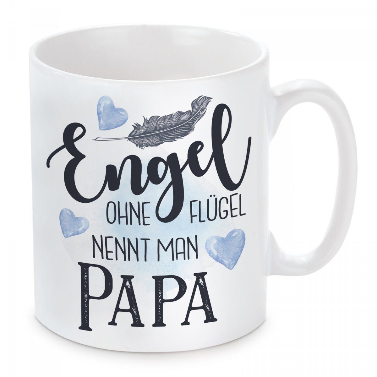 Herzbotschaft Tasse Kaffeebecher mit Motiv Engel ohne Flügel nennt man Papa, Keramik, Kaffeetasse spülmaschinenfest und mikrowellengeeignet