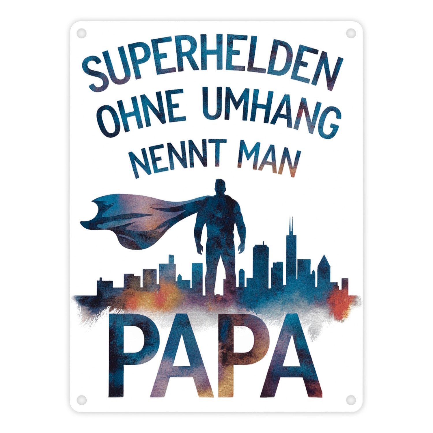 speecheese Metallschild Superhelden Papa Umhang Metallschild in 15x20 cm
